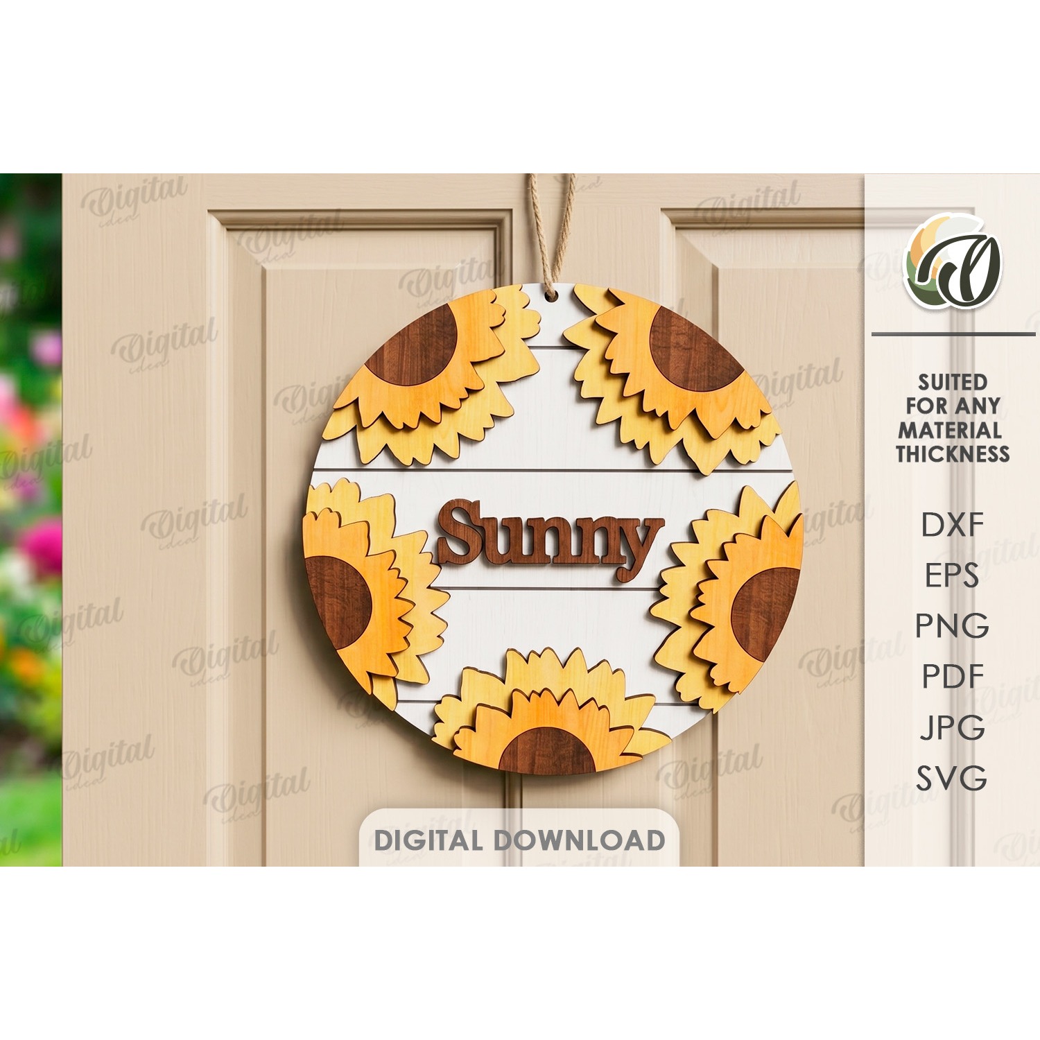 Sunflower Round Sign Laser Cut. Wall Hanger. Sunny SVG
