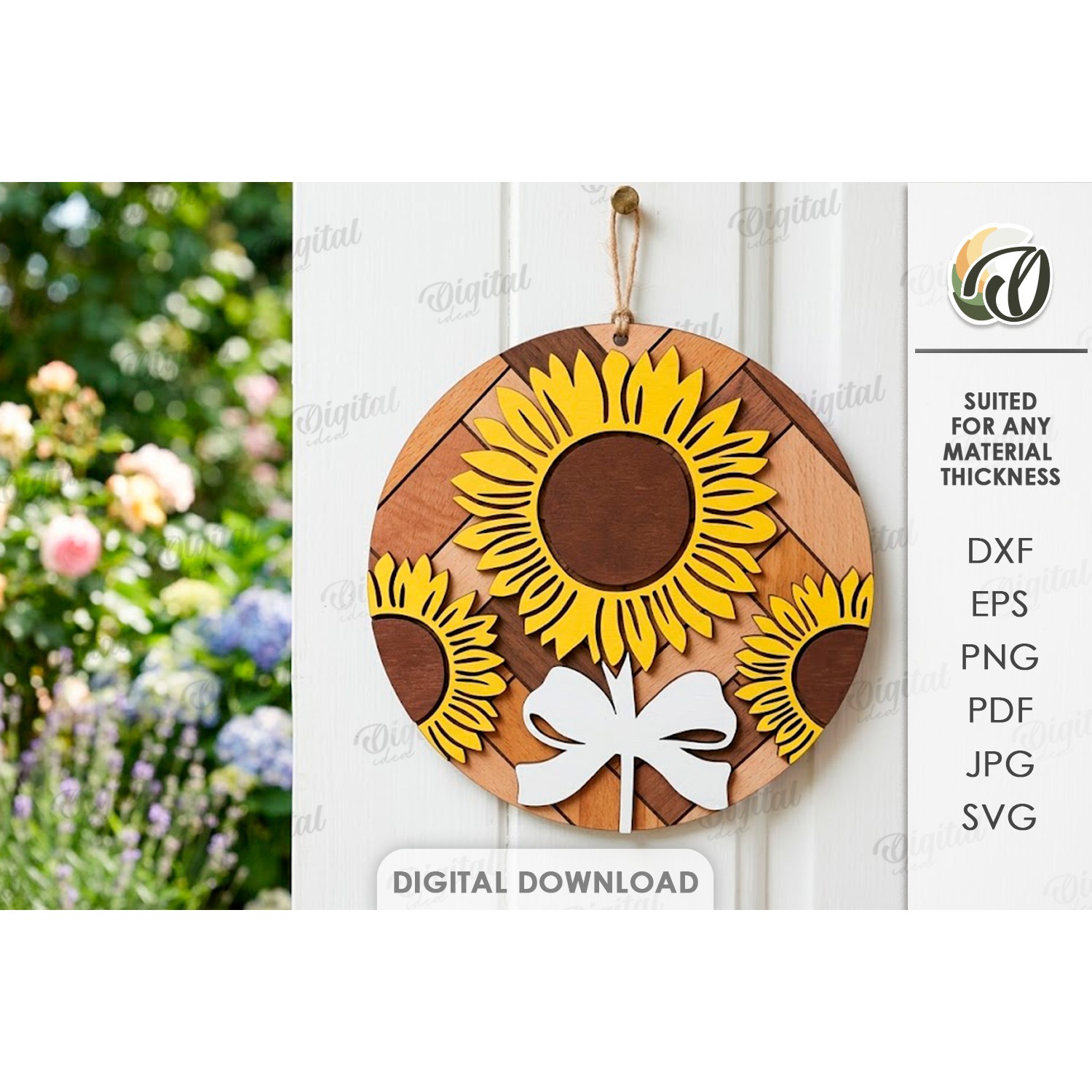 Sunflower Round Sign Laser Cut. Wall Hanger SVG