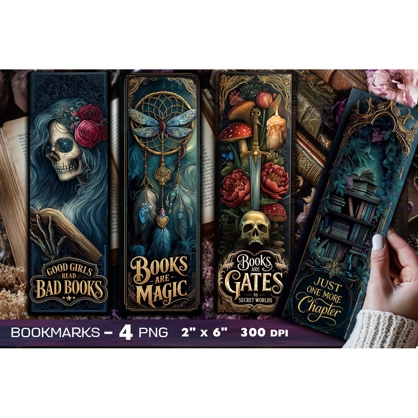 Tarot cards bookmark, Gothic bookmarks, Dark Fantasy PNG (2)