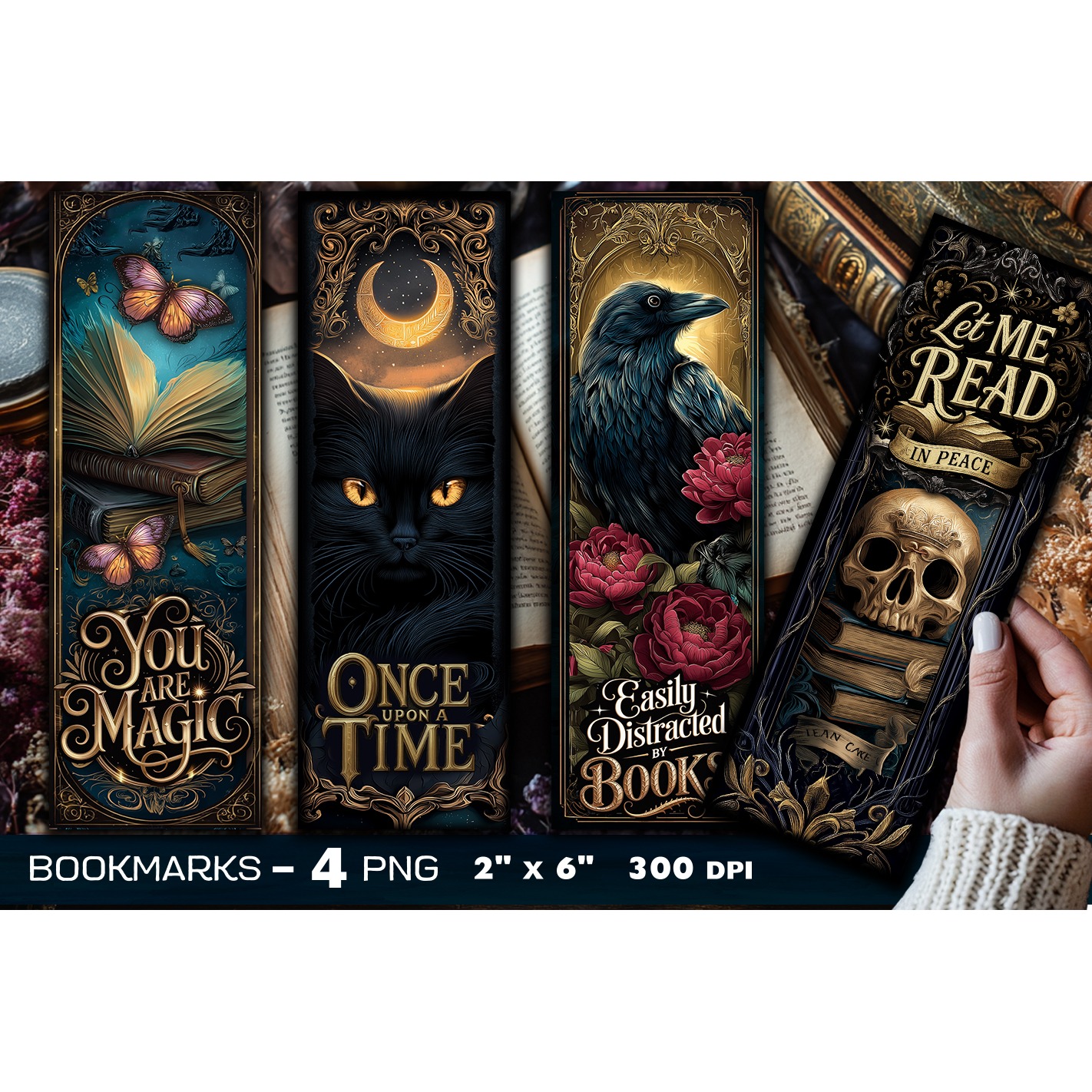 Tarot cards bookmark, Gothic bookmarks, Dark Fantasy PNG (4)