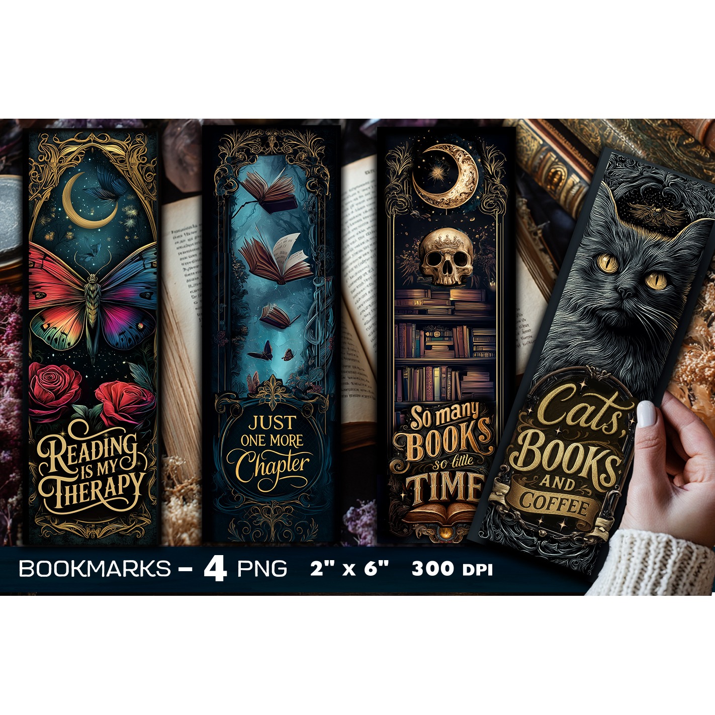 Tarot cards bookmark, Gothic bookmarks, Dark Fantasy PNG (5)