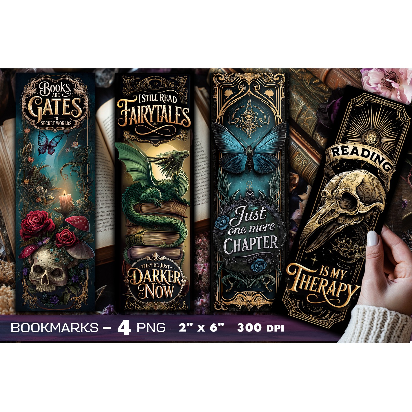 Tarot cards bookmark, Gothic bookmarks, Dark Fantasy PNG (6)