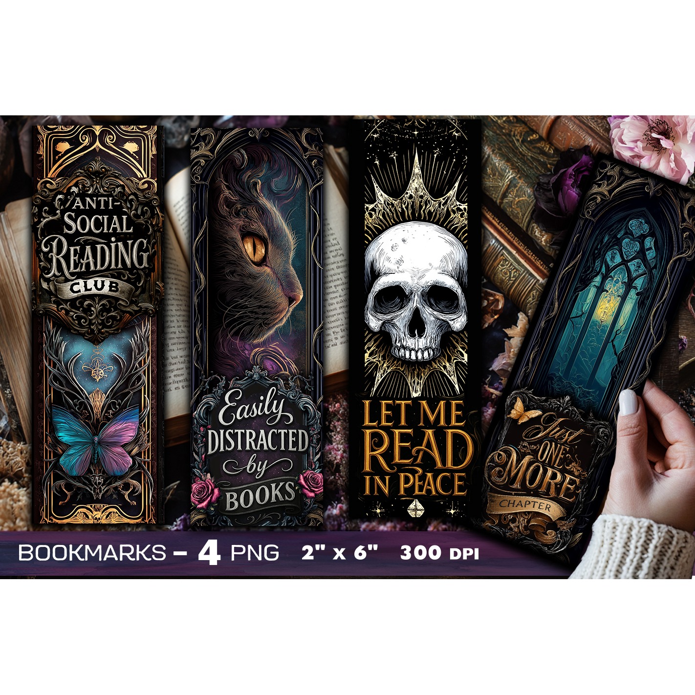 Tarot cards bookmark, Gothic bookmarks, Dark Fantasy PNG (7)