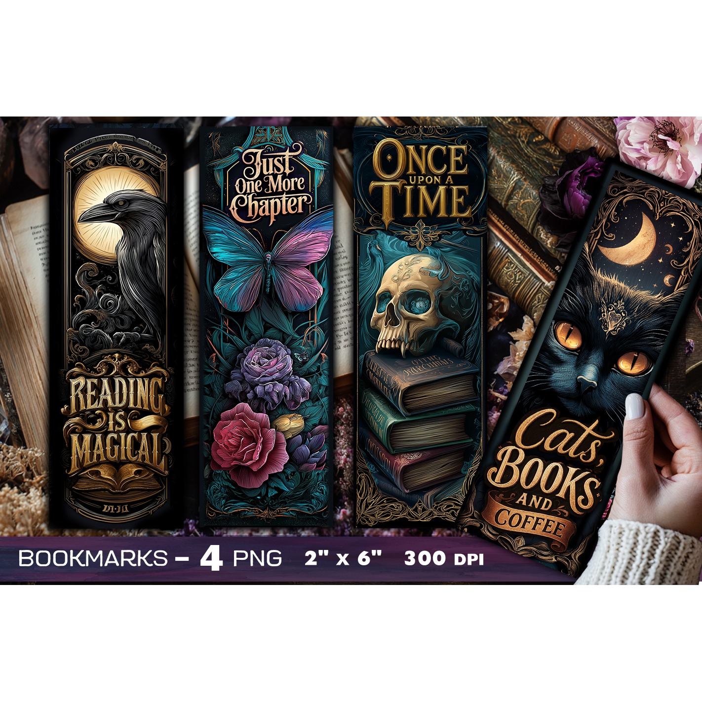 Tarot cards bookmark, Gothic bookmarks, Dark Fantasy PNG (8)