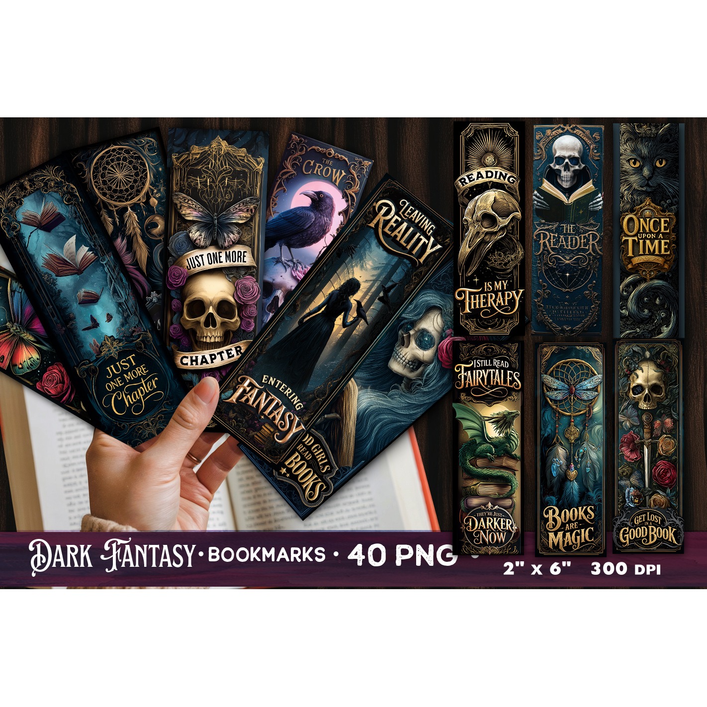 Tarot cards bookmarks, 40 bookmarks Gothic bookmarks, Dark