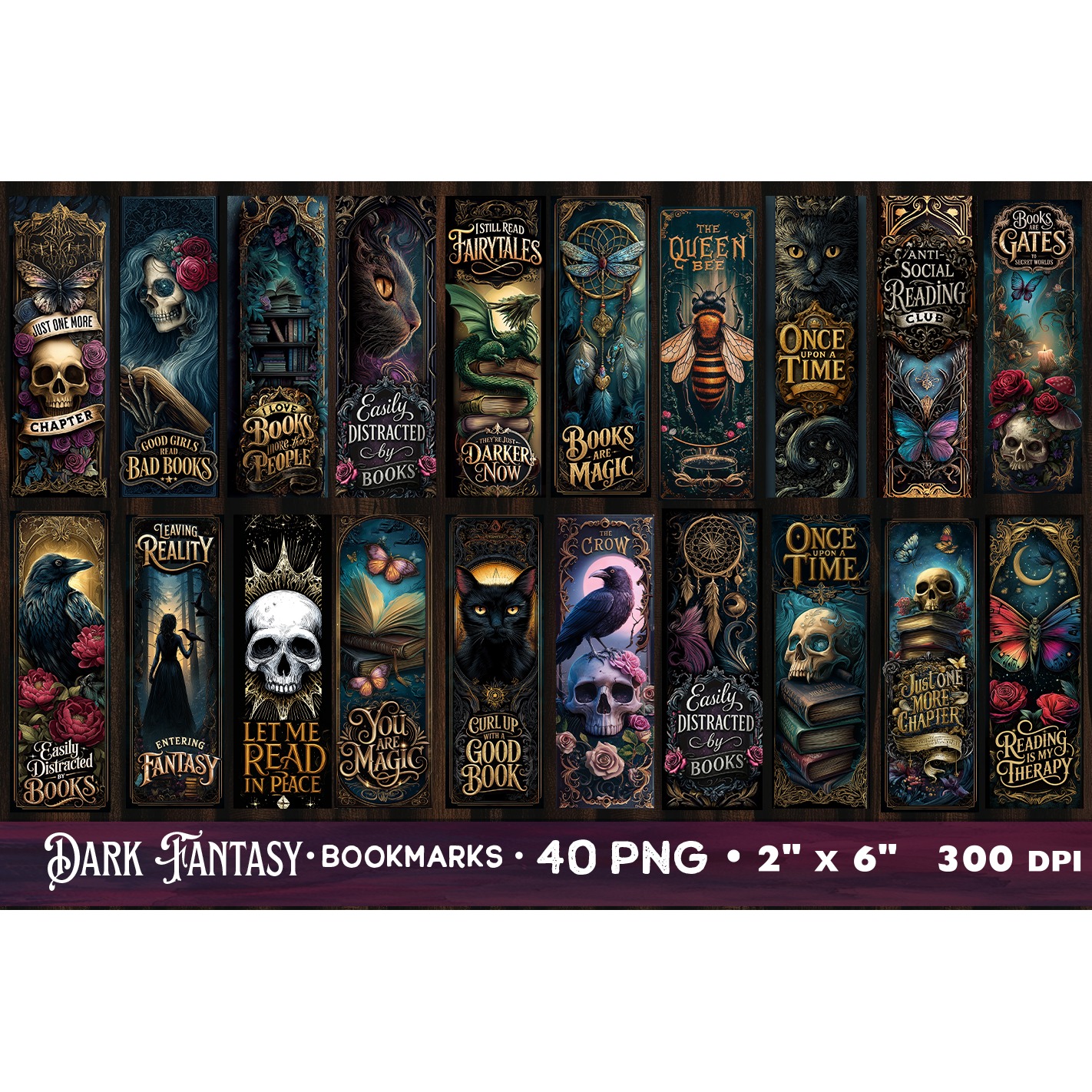 Tarot cards bookmarks, 40 bookmarks Gothic bookmarks, Dark 2