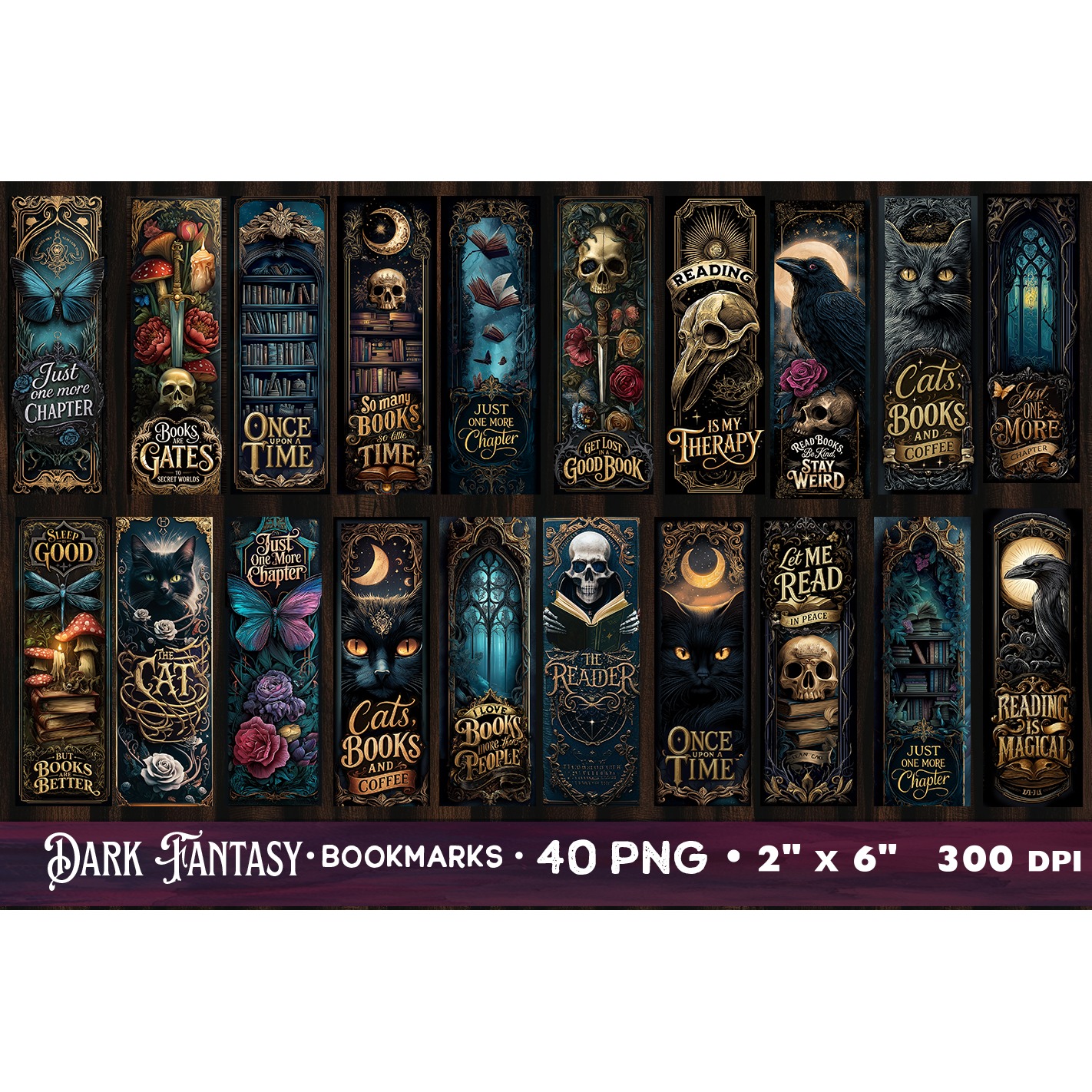 Tarot cards bookmarks, 40 bookmarks Gothic bookmarks, Dark 3