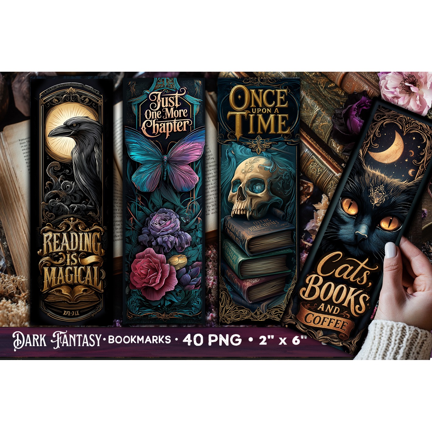 Tarot cards bookmarks, 40 bookmarks Gothic bookmarks, Dark 5