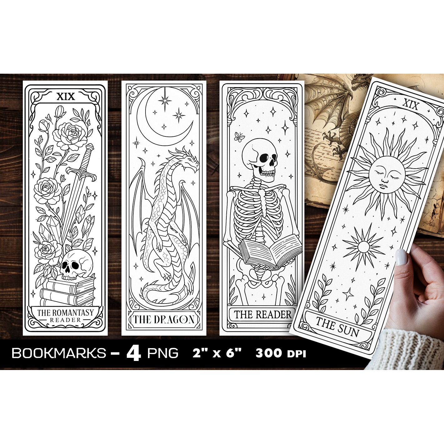 Tarot cards coloring bookmark, Tarot coloring bookmarks