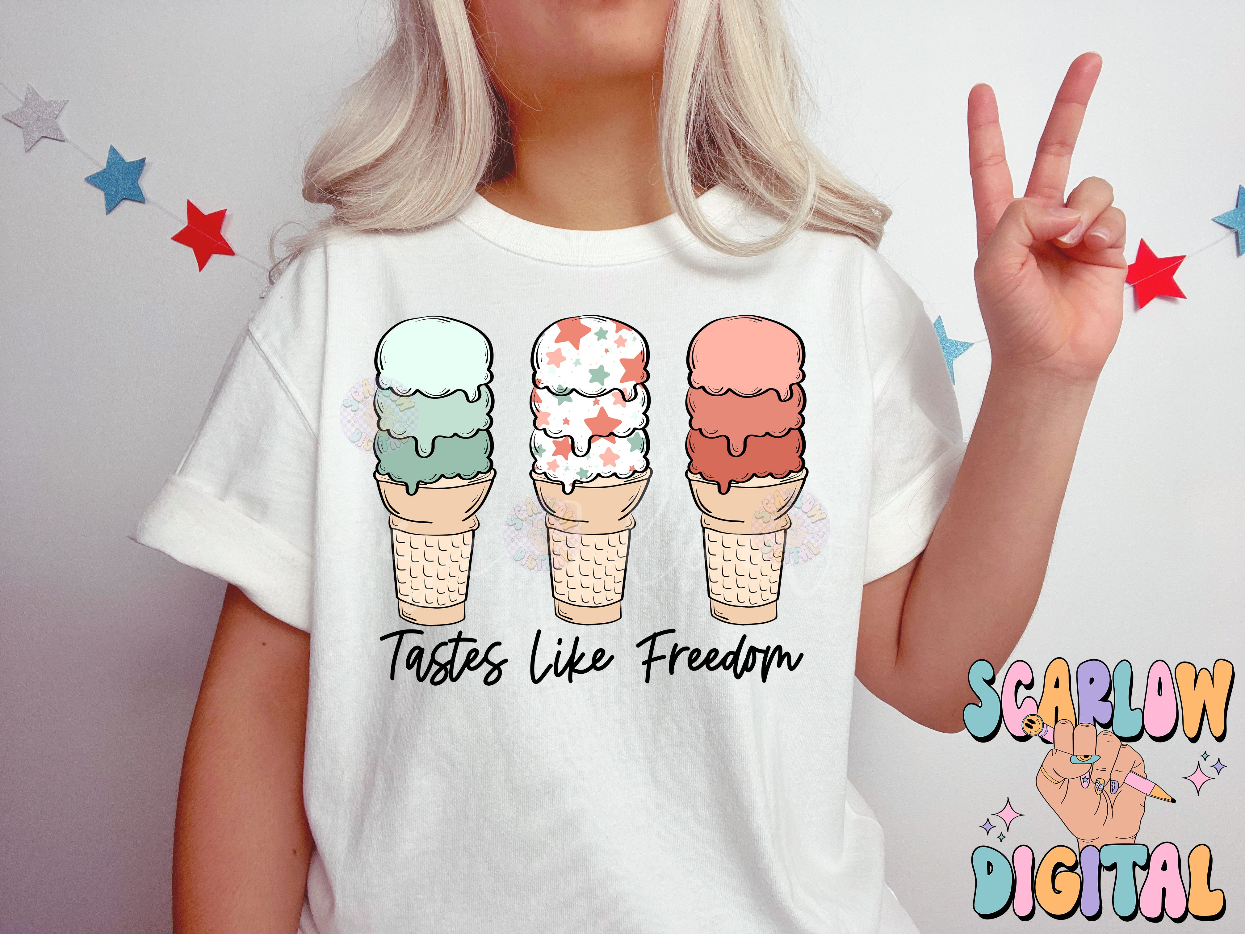 Tastes Like Freedom PNG-Fourth of July Sublimation Digital Design Download-patriotic png, kids july 4th png, american png, ice cream png 2