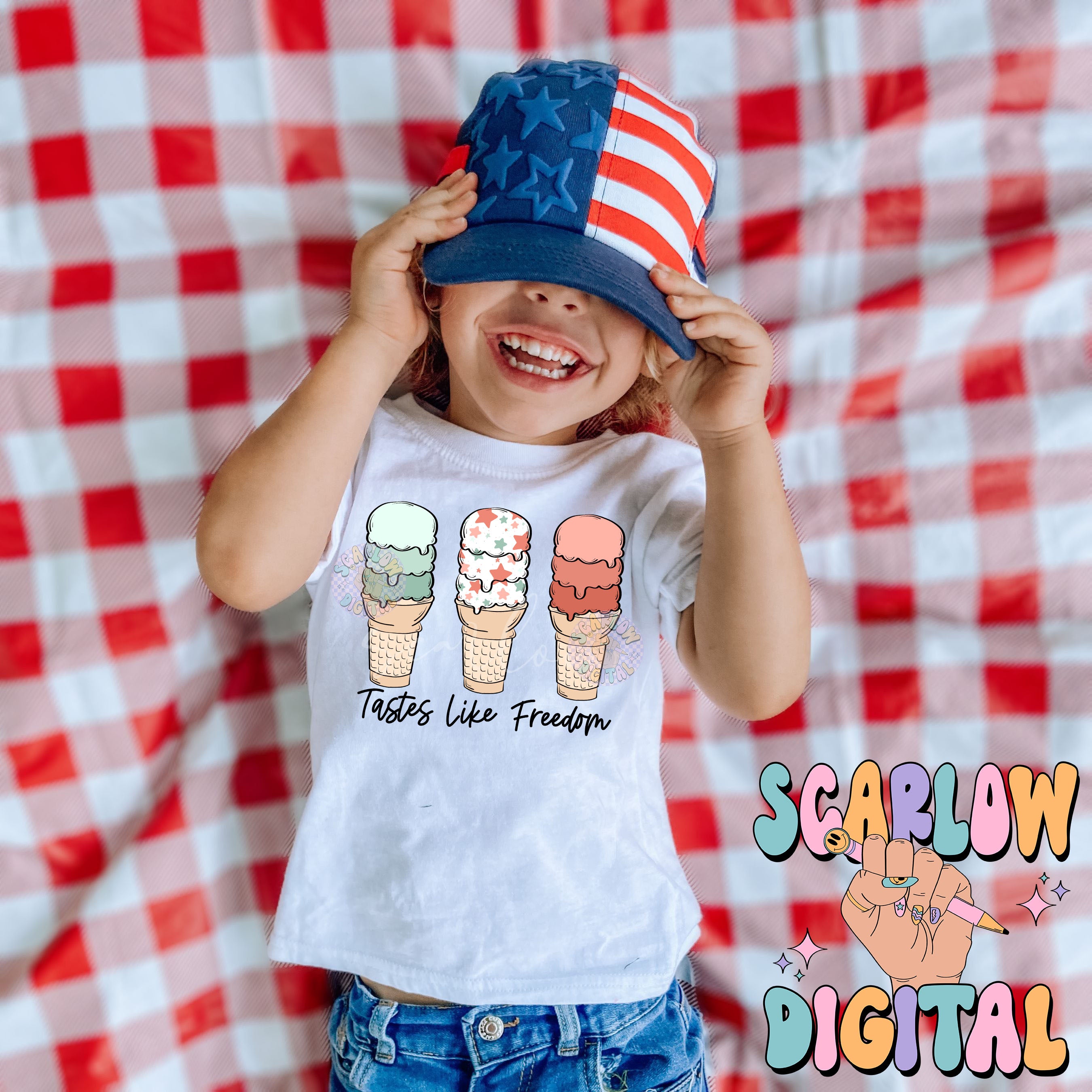 Tastes Like Freedom PNG-Fourth of July Sublimation Digital Design Download-patriotic png, kids july 4th png, american png, ice cream png 3
