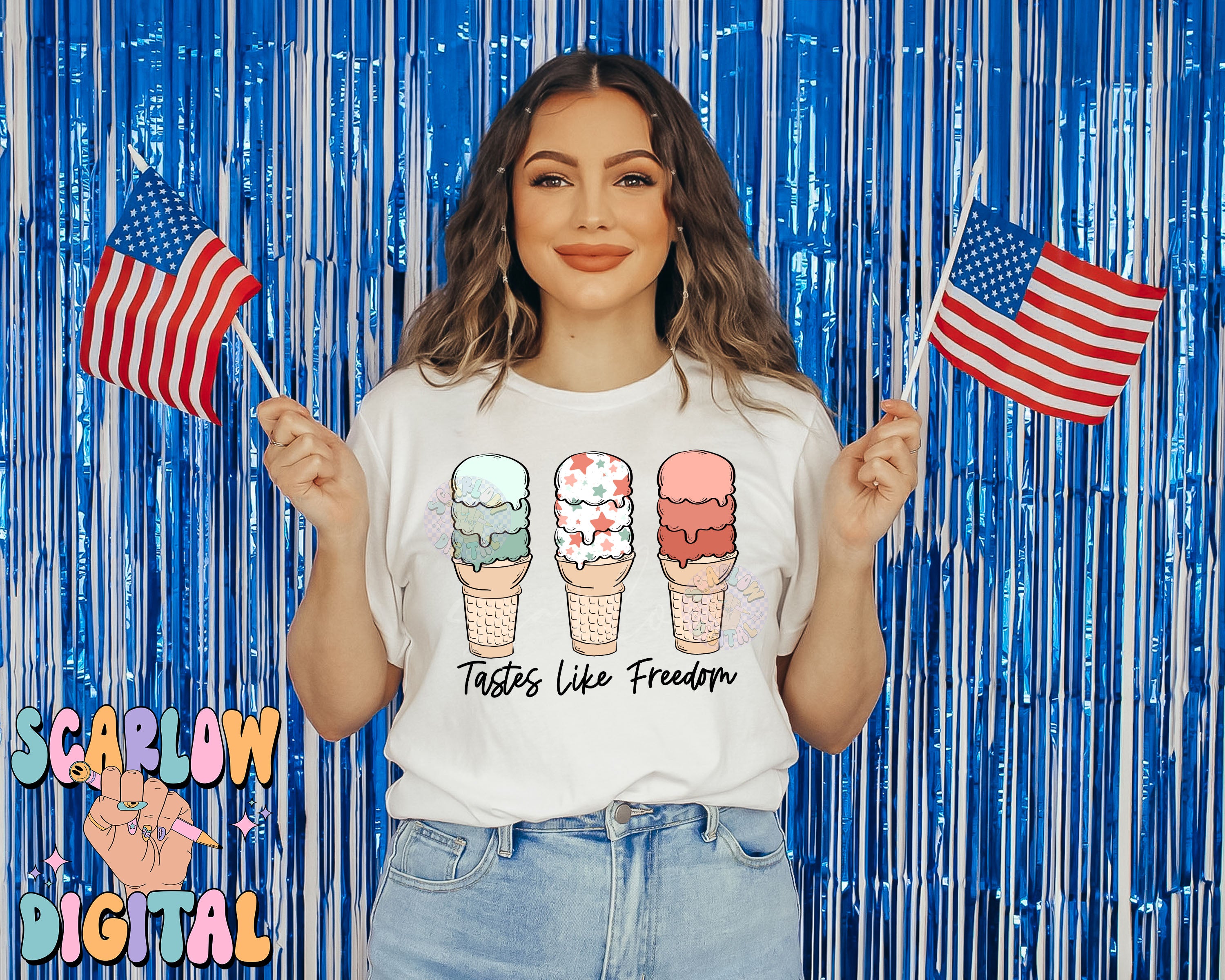 Tastes Like Freedom PNG-Fourth of July Sublimation Digital Design Download-patriotic png, kids july 4th png, american png, ice cream png 4