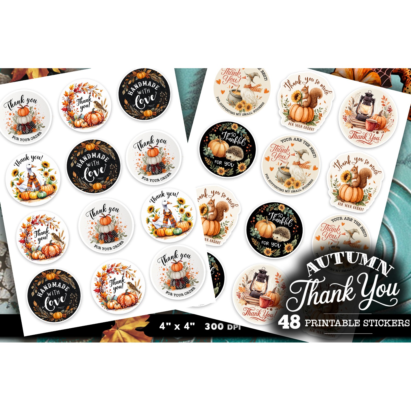 Thank you stickers autumn bundle , 48 stickers printable 5
