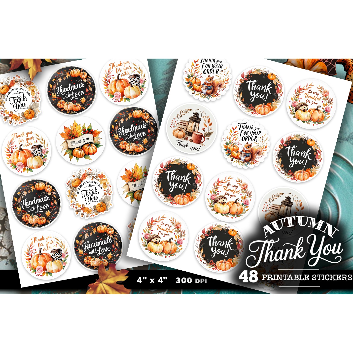 Thank you stickers autumn bundle , 48 stickers printable 6