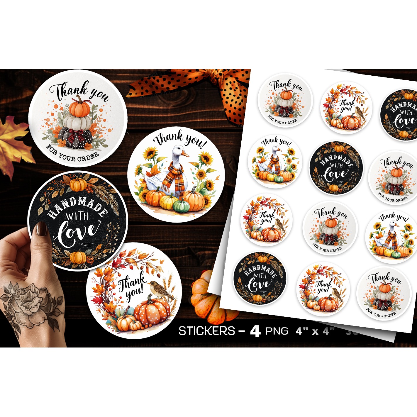 Thank you stickers, autumn stickers, 4 Stickers Printables (10)