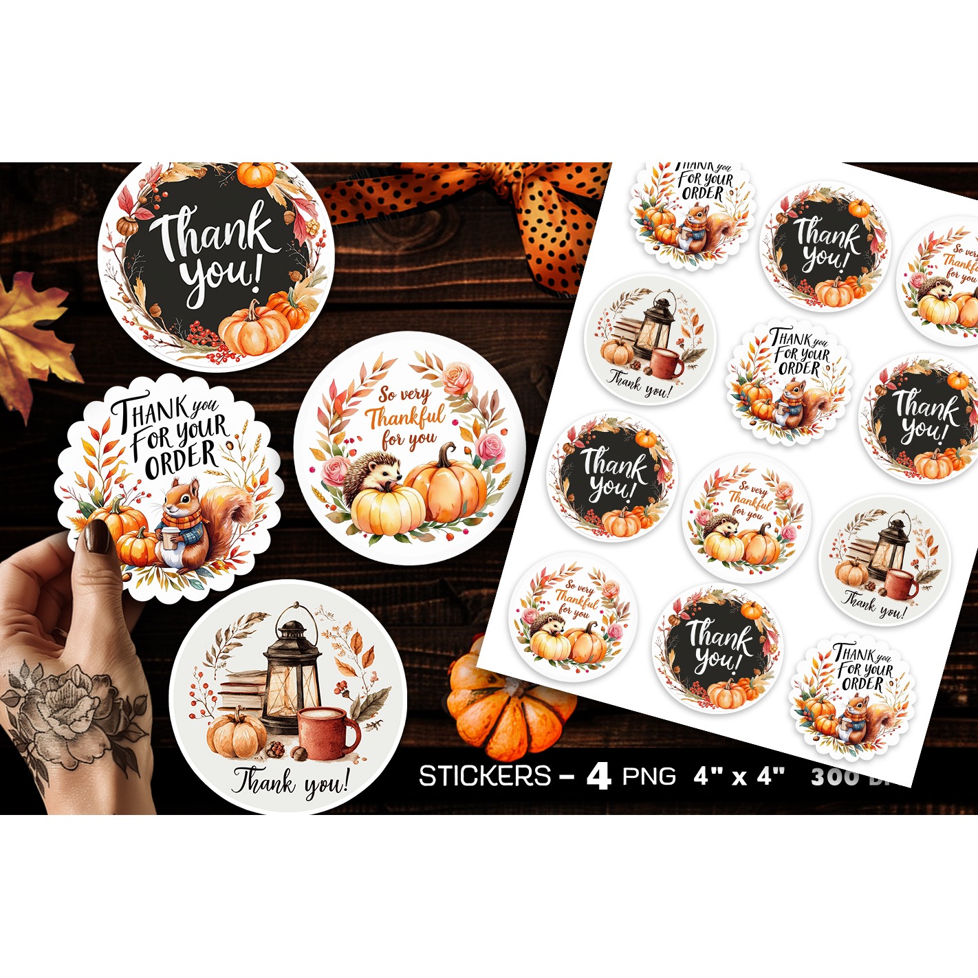 Thank you stickers, autumn stickers, 4 Stickers Printables (11)