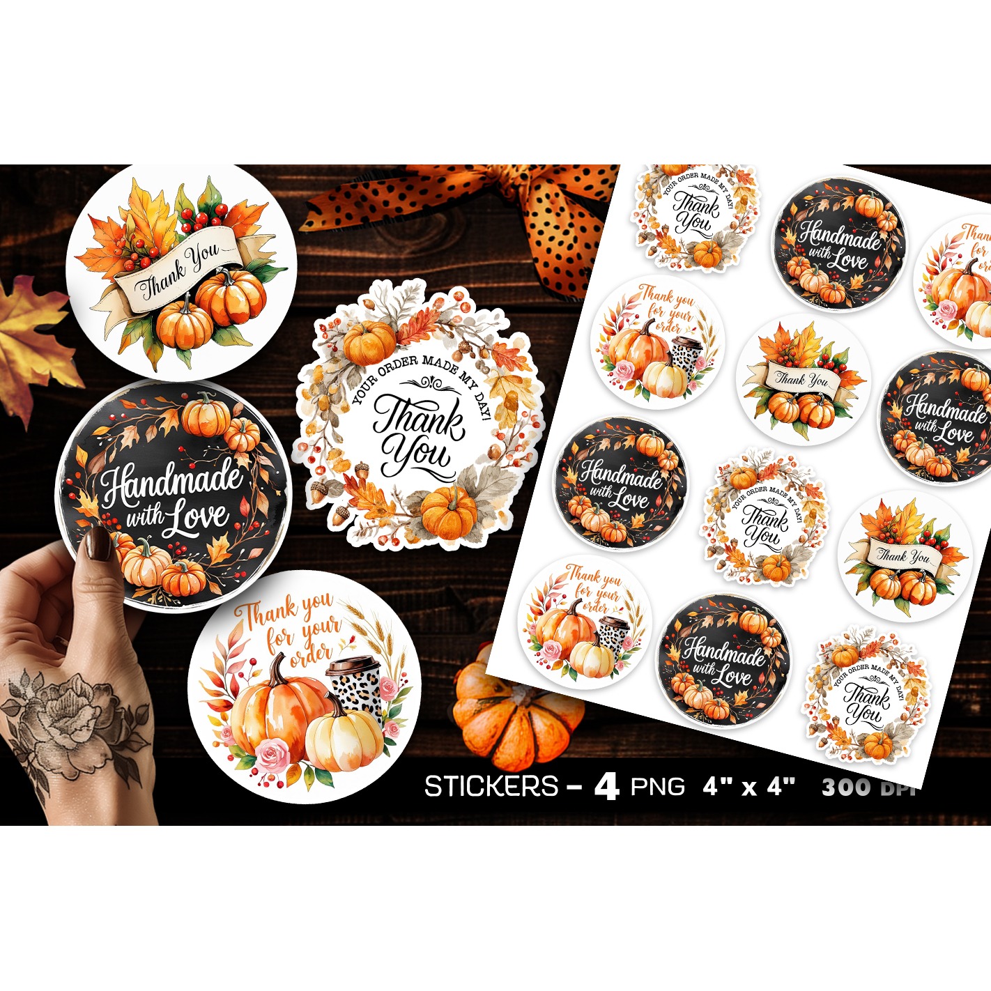 Thank you stickers, autumn stickers, 4 Stickers Printables (12)