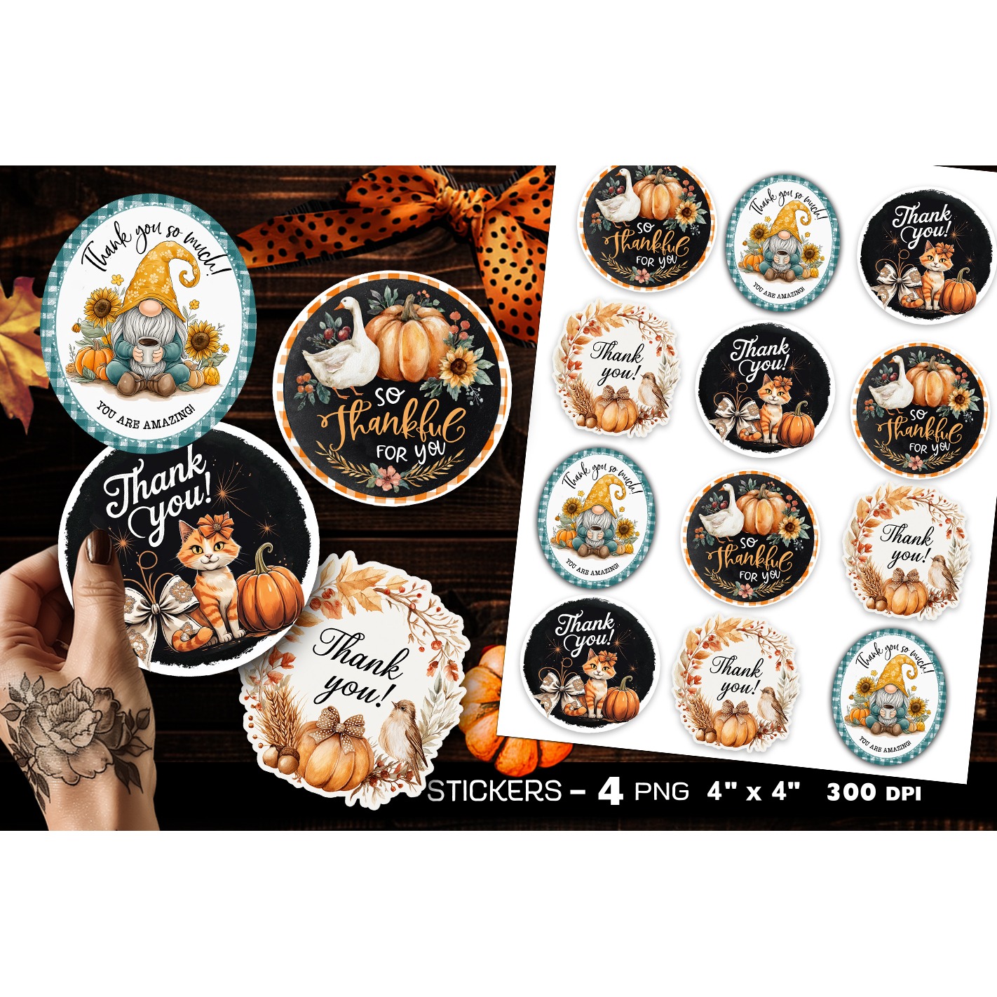 Thank you stickers, autumn stickers, 4 Stickers Printables (2)