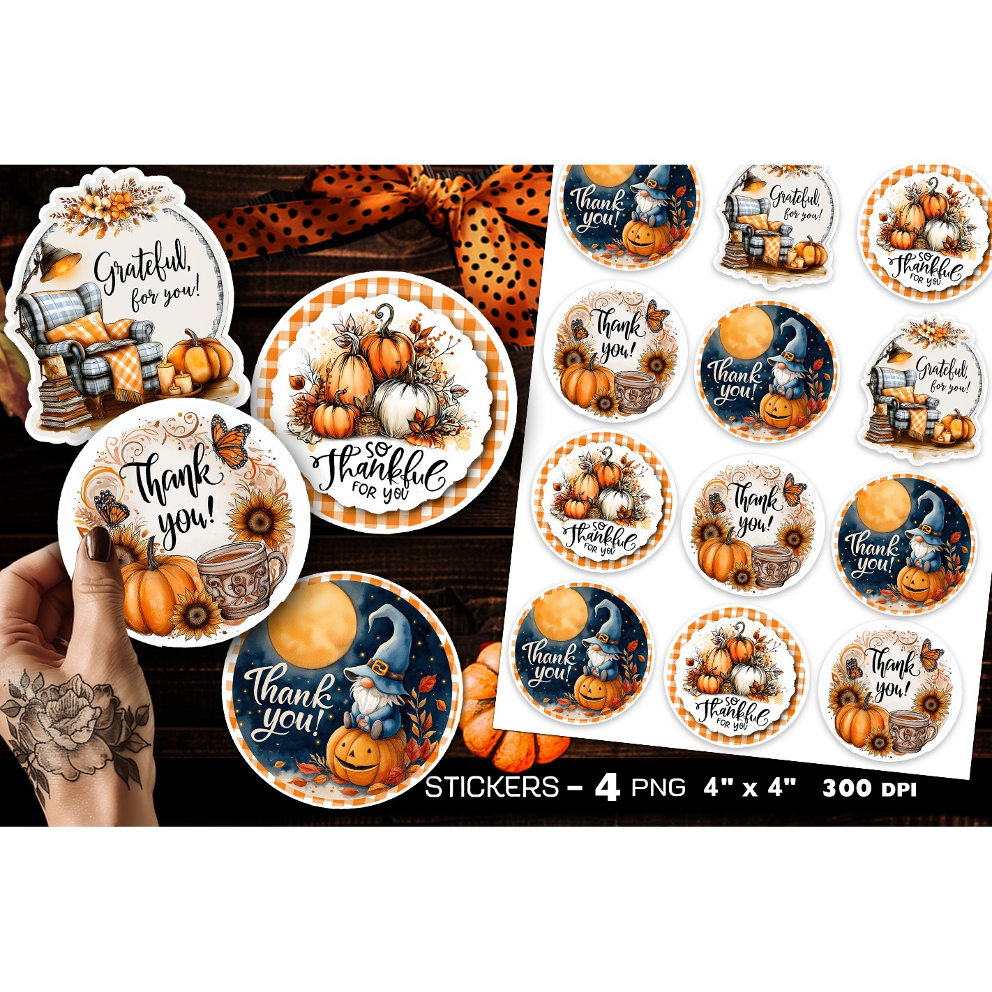 Thank you stickers, autumn stickers, 4 Stickers Printables (3)