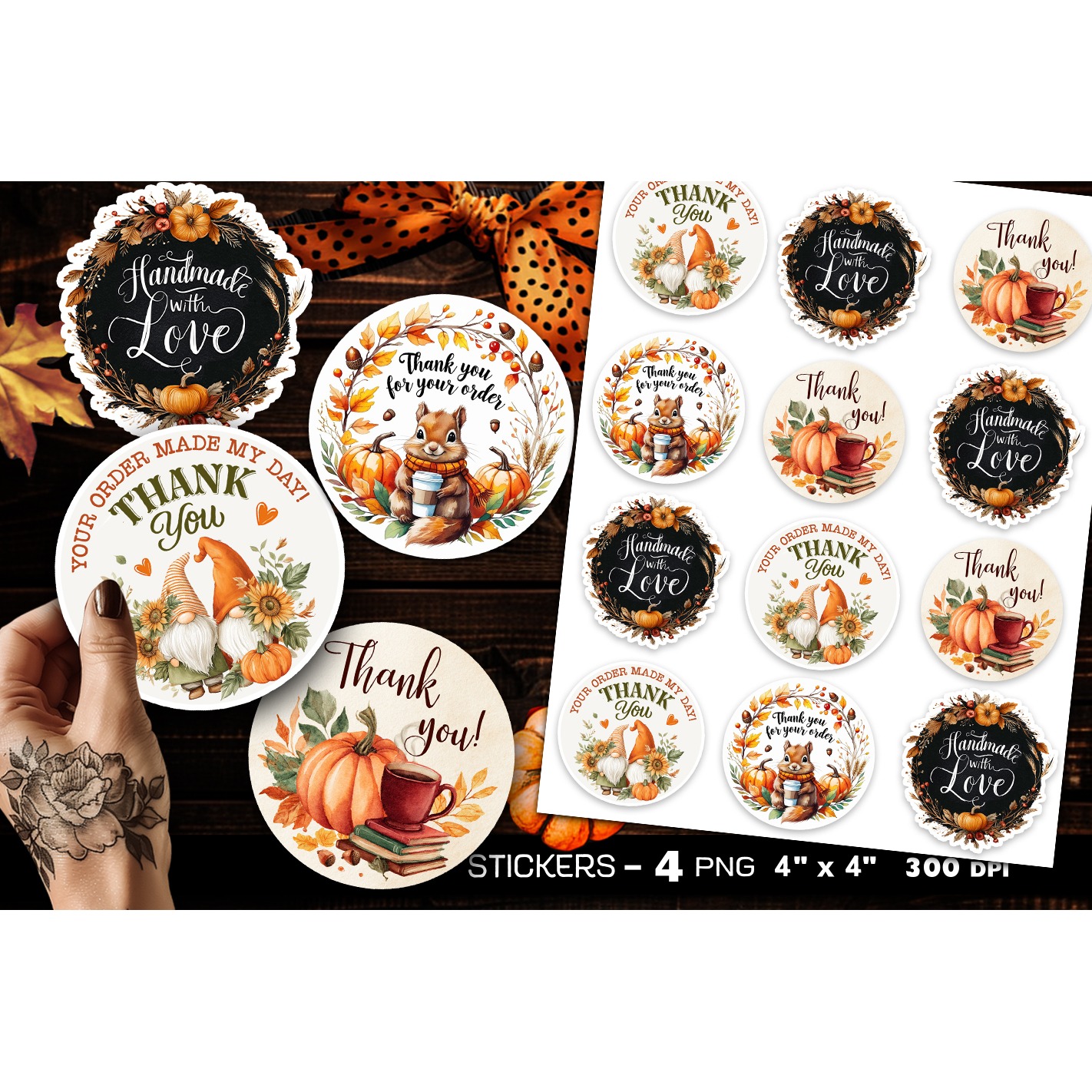 Thank you stickers, autumn stickers, 4 Stickers Printables (4)