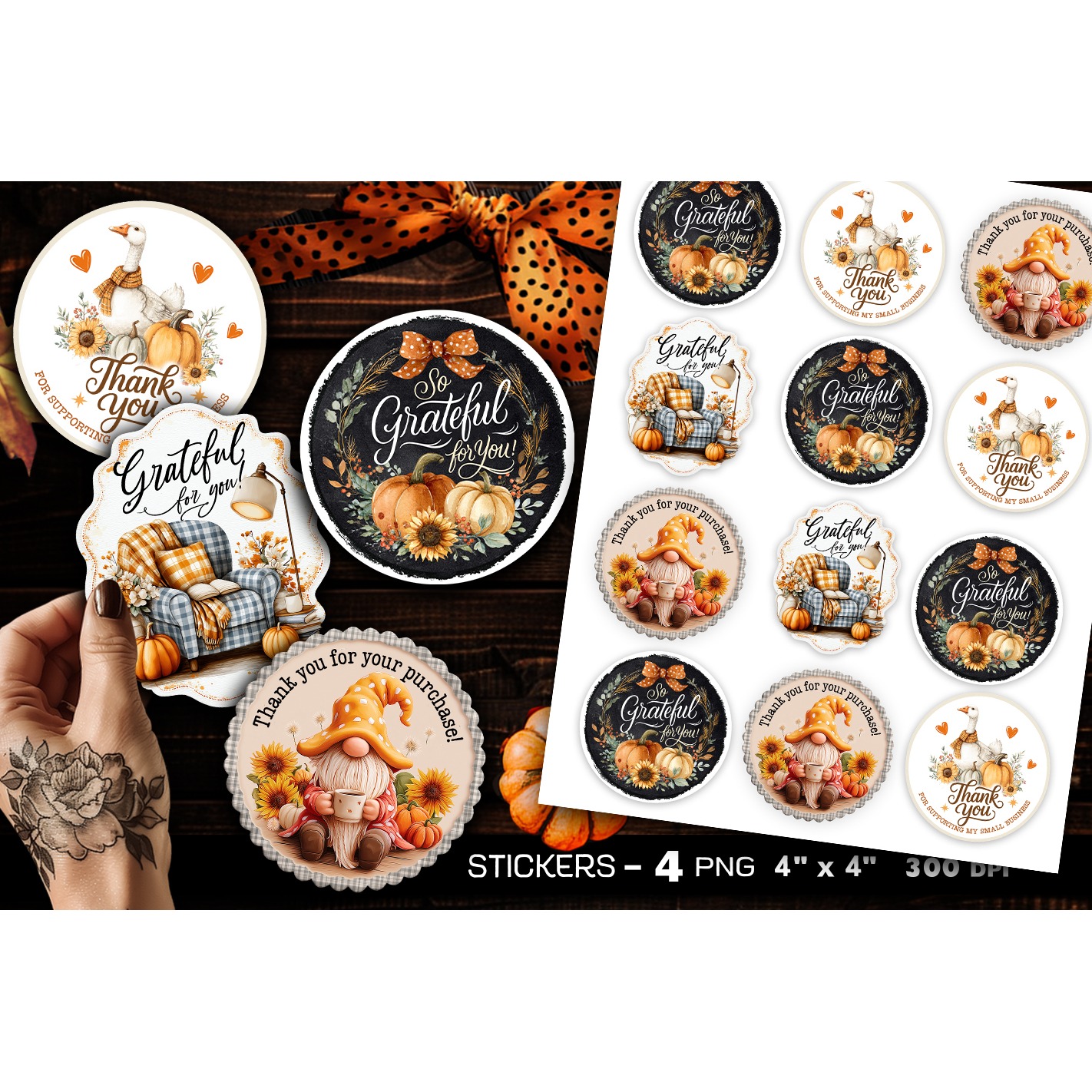 Thank you stickers, autumn stickers, 4 Stickers Printables (5)