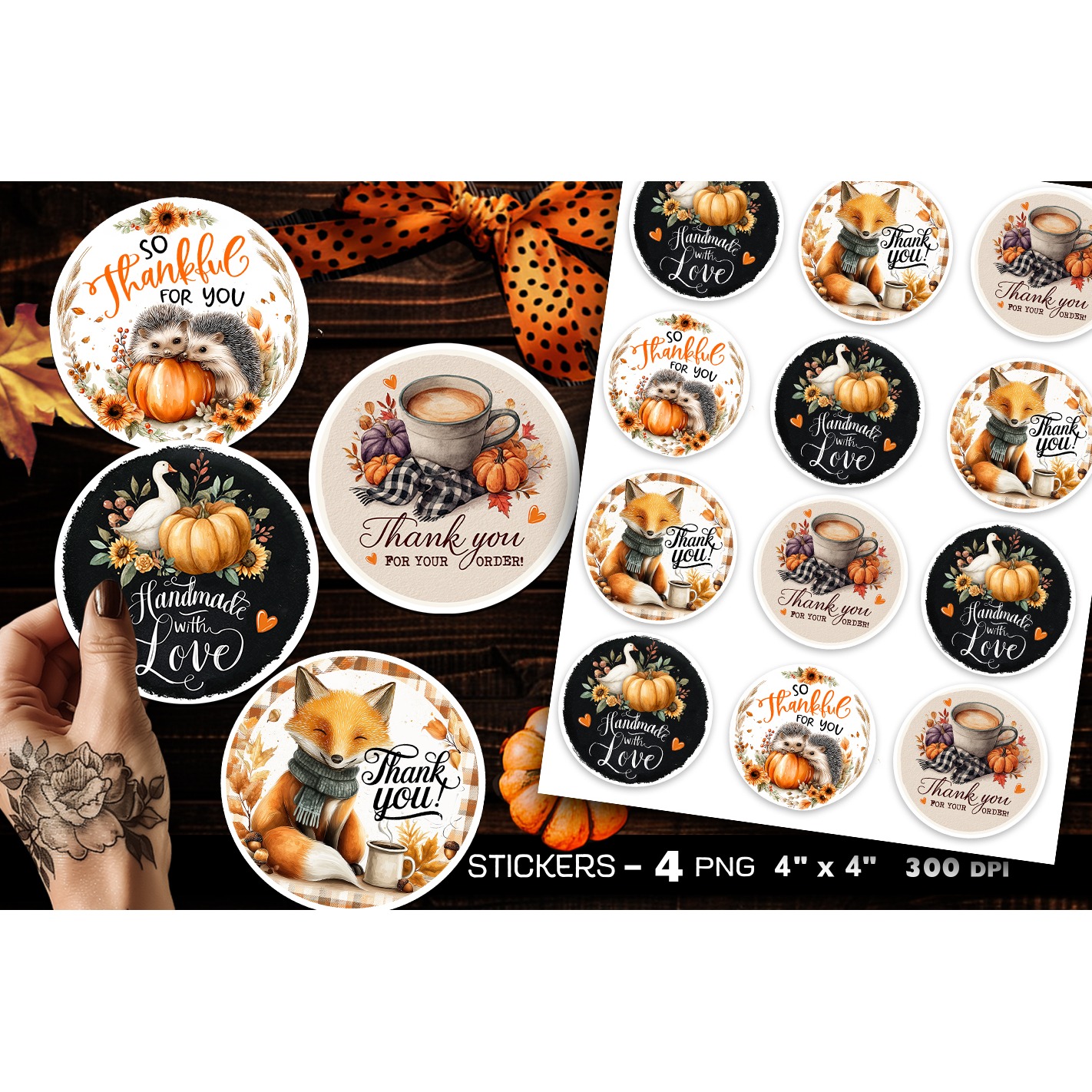 Thank you stickers, autumn stickers, 4 Stickers Printables (6)