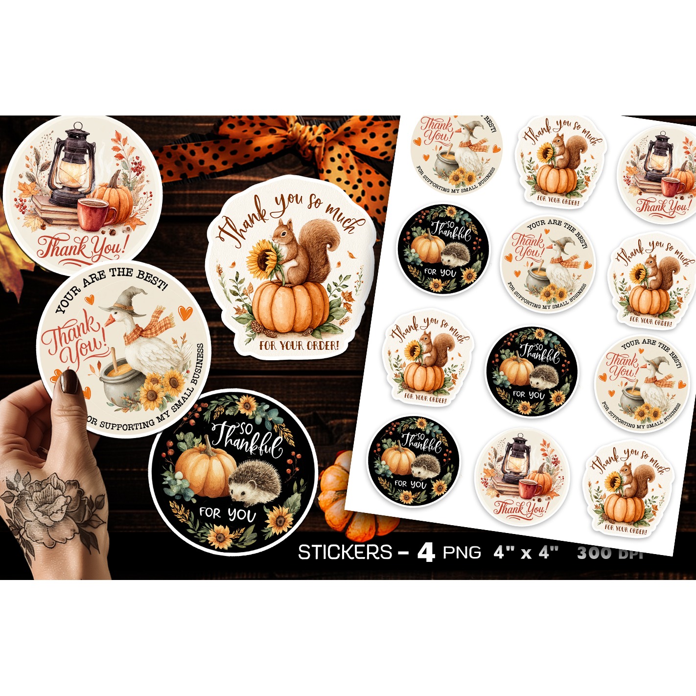 Thank you stickers, autumn stickers, 4 Stickers Printables (7)
