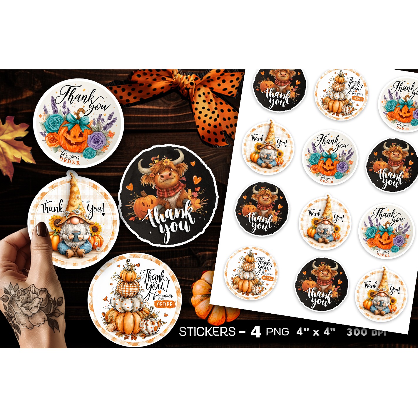Thank you stickers, autumn stickers, 4 Stickers Printables (8)