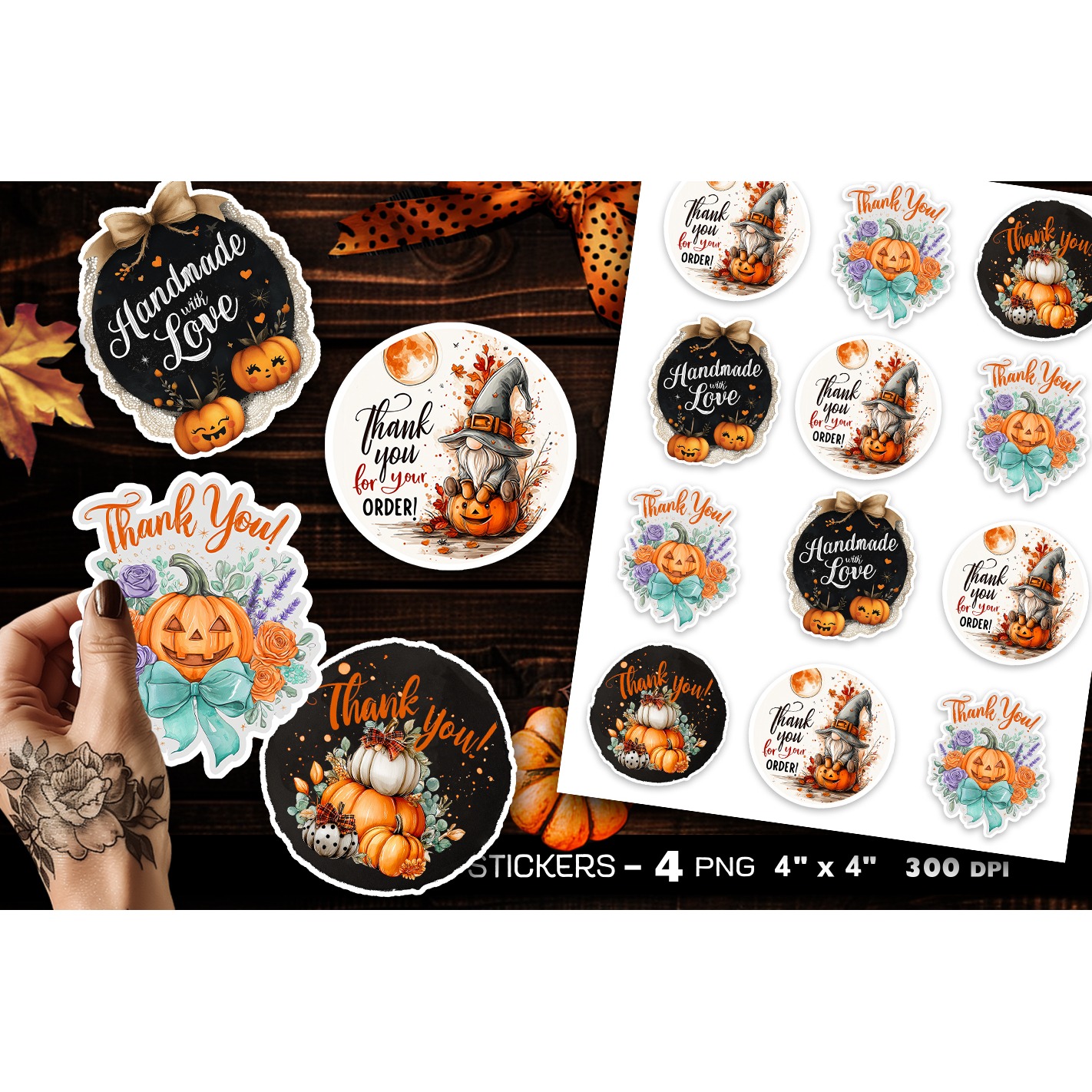 Thank you stickers, autumn stickers, 4 Stickers Printables (9)