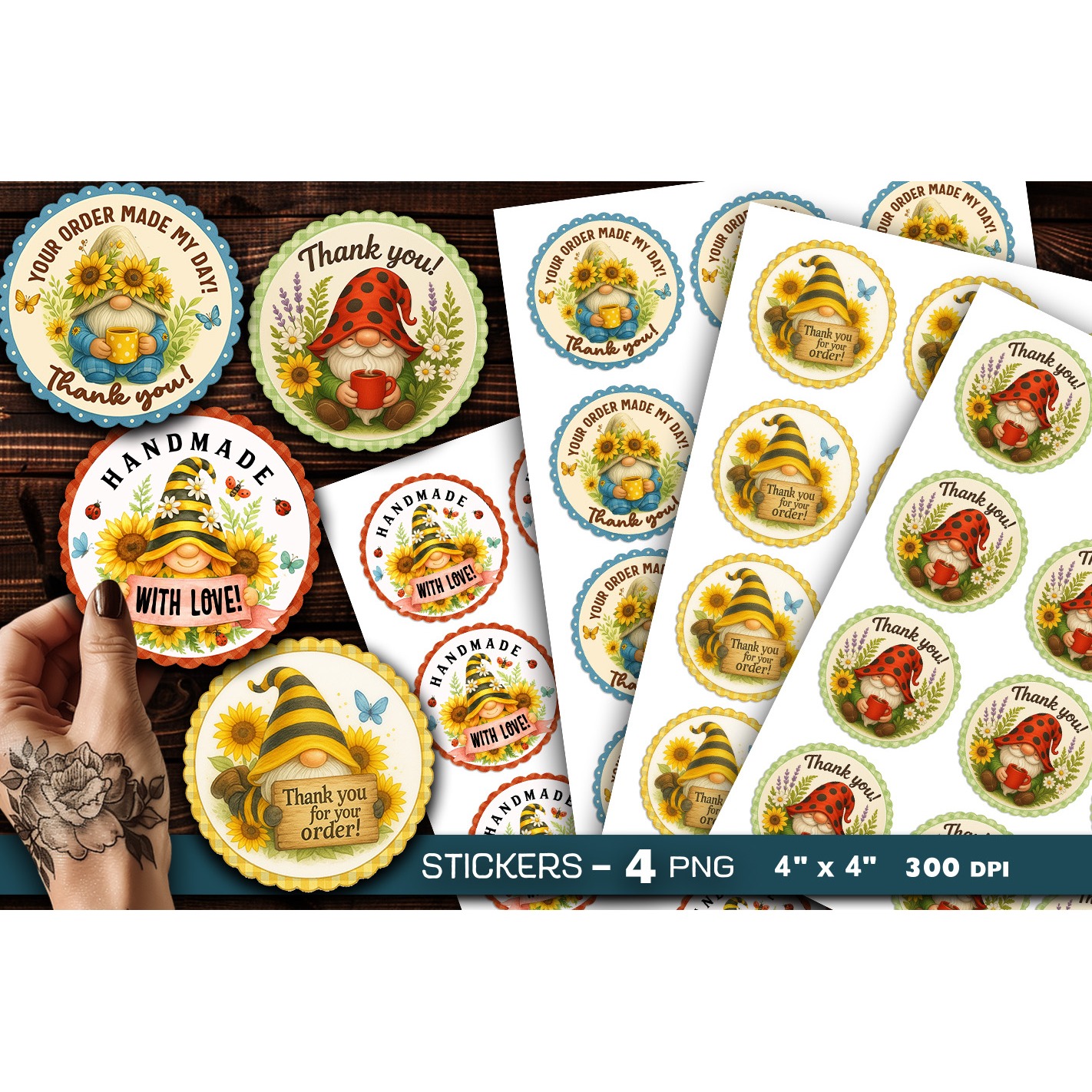 Thank you stickers, gnome stickers, Sticker Printable
