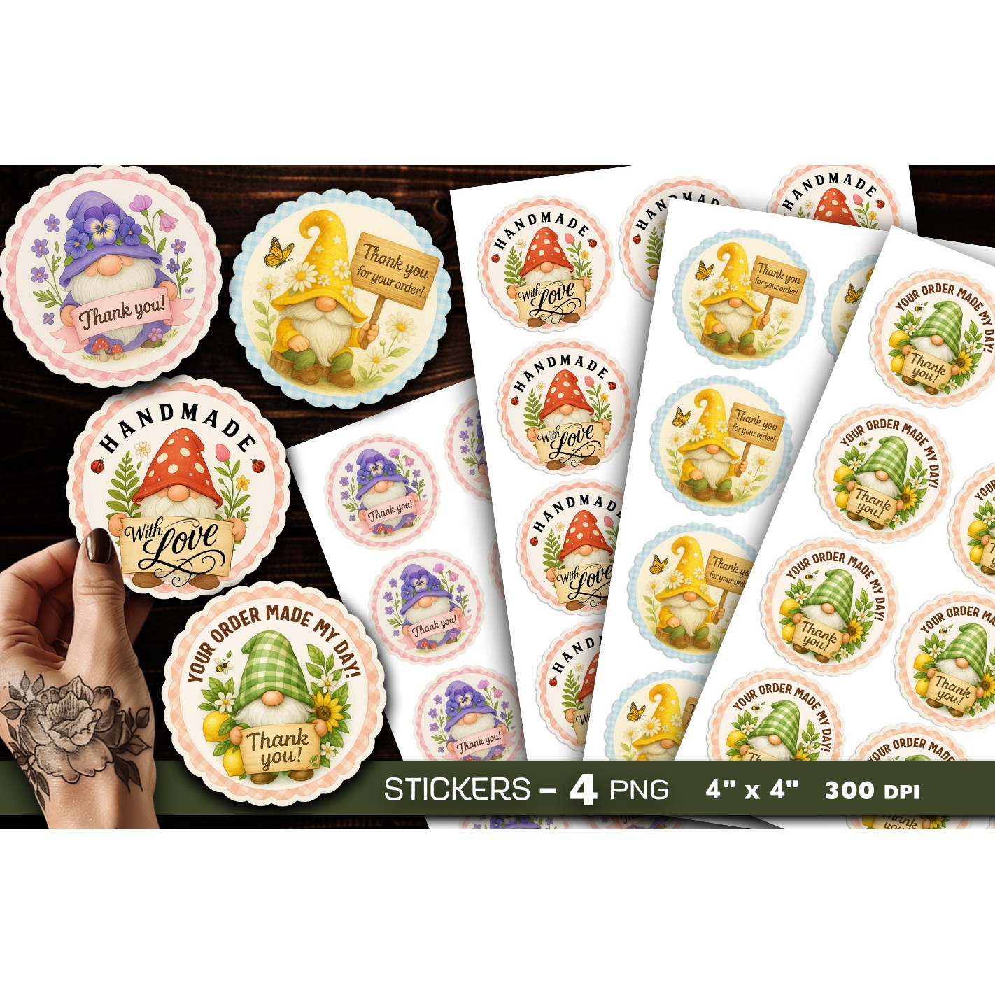 Thank you stickers, gnome stickers, Sticker Printable (2)