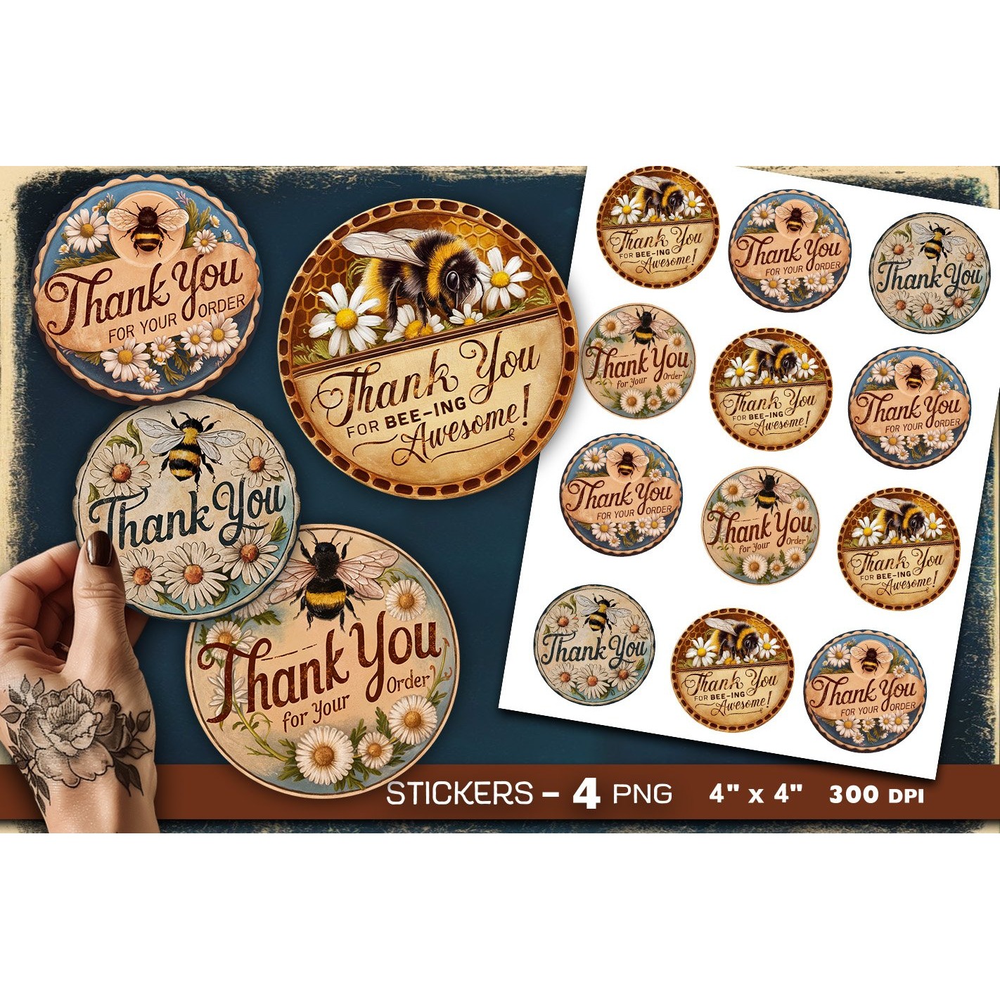 Thank you stickers, retro bee stickers, Sticker Printable (2)