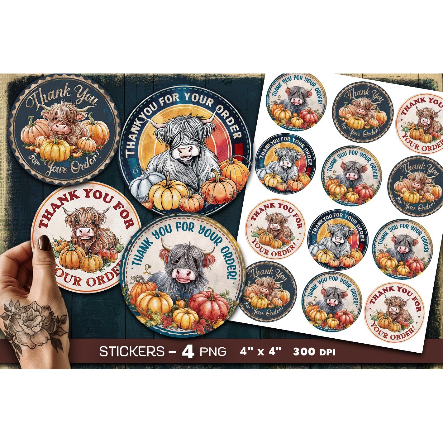 Thank you stickers,Retro Highland cow stickers, Stickers