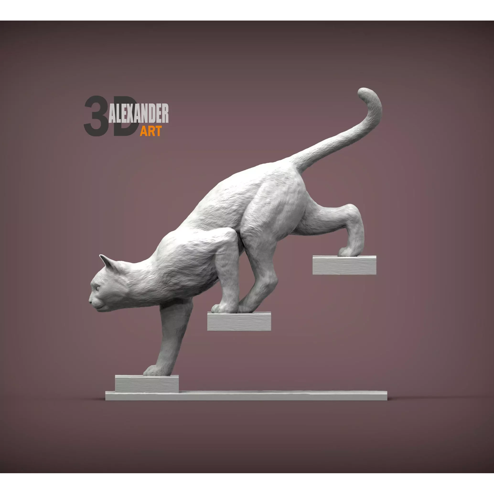 The cat goes down the stairs 3D print model