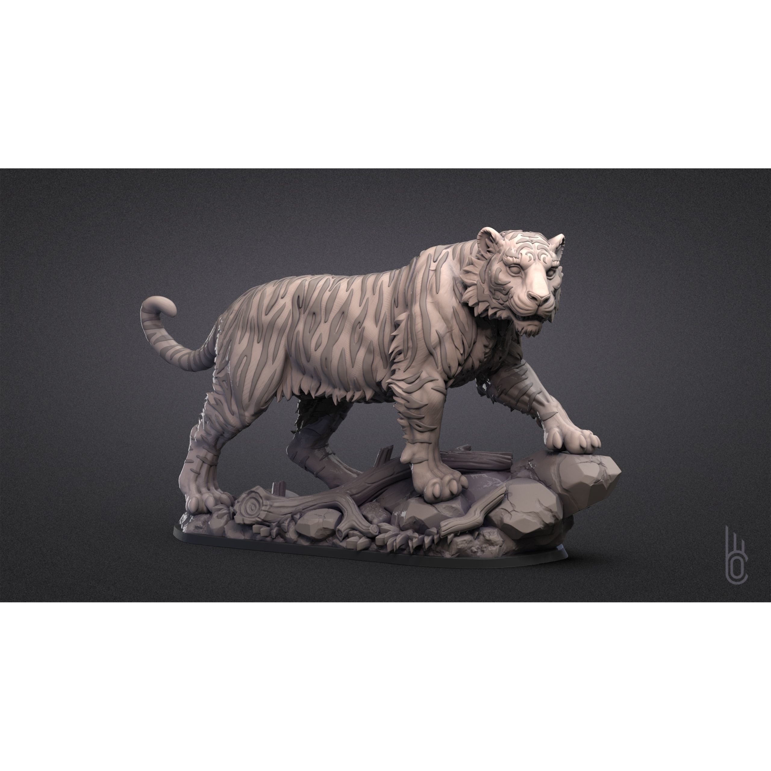 Tiger on rock 3D print model 2