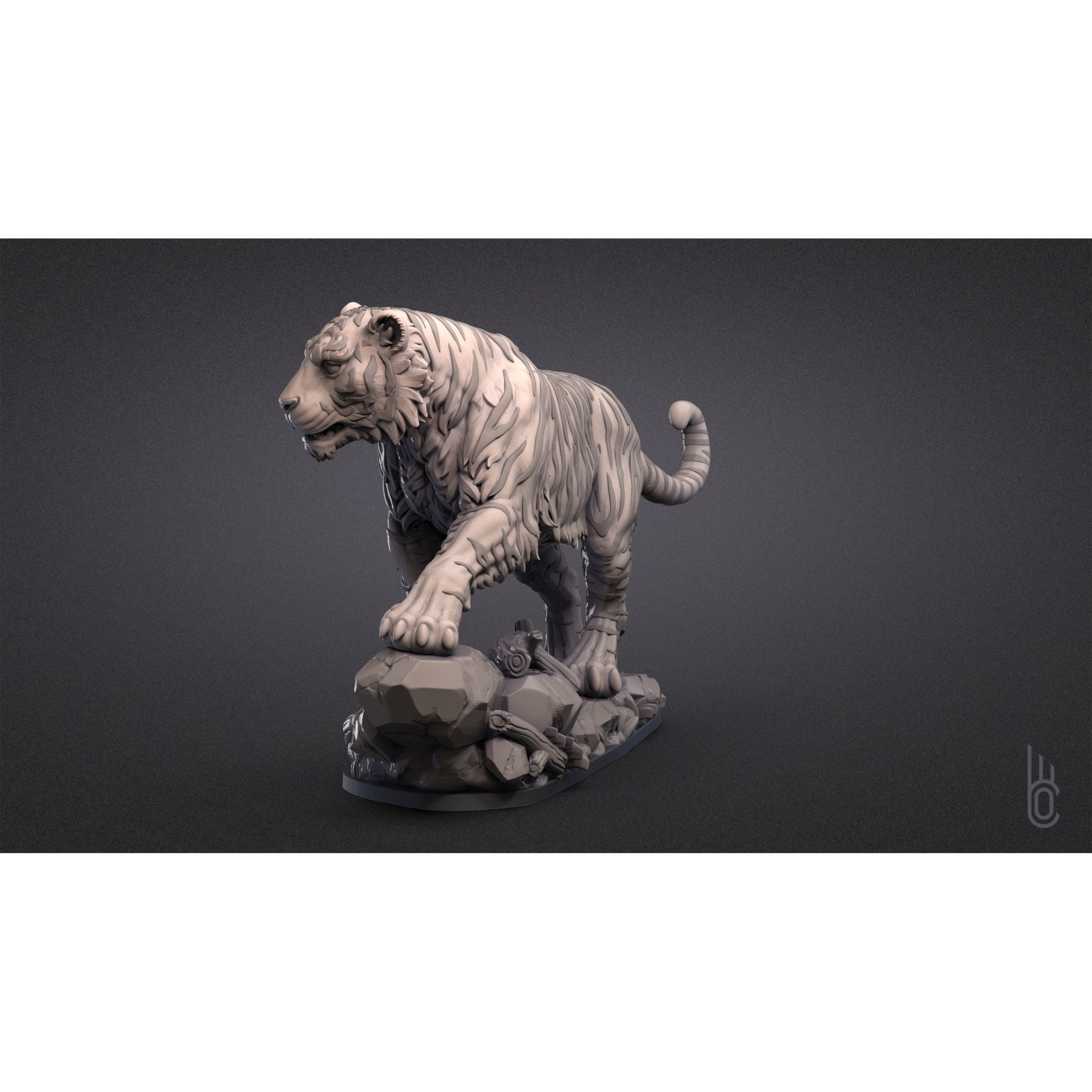 Tiger on rock 3D print model 3