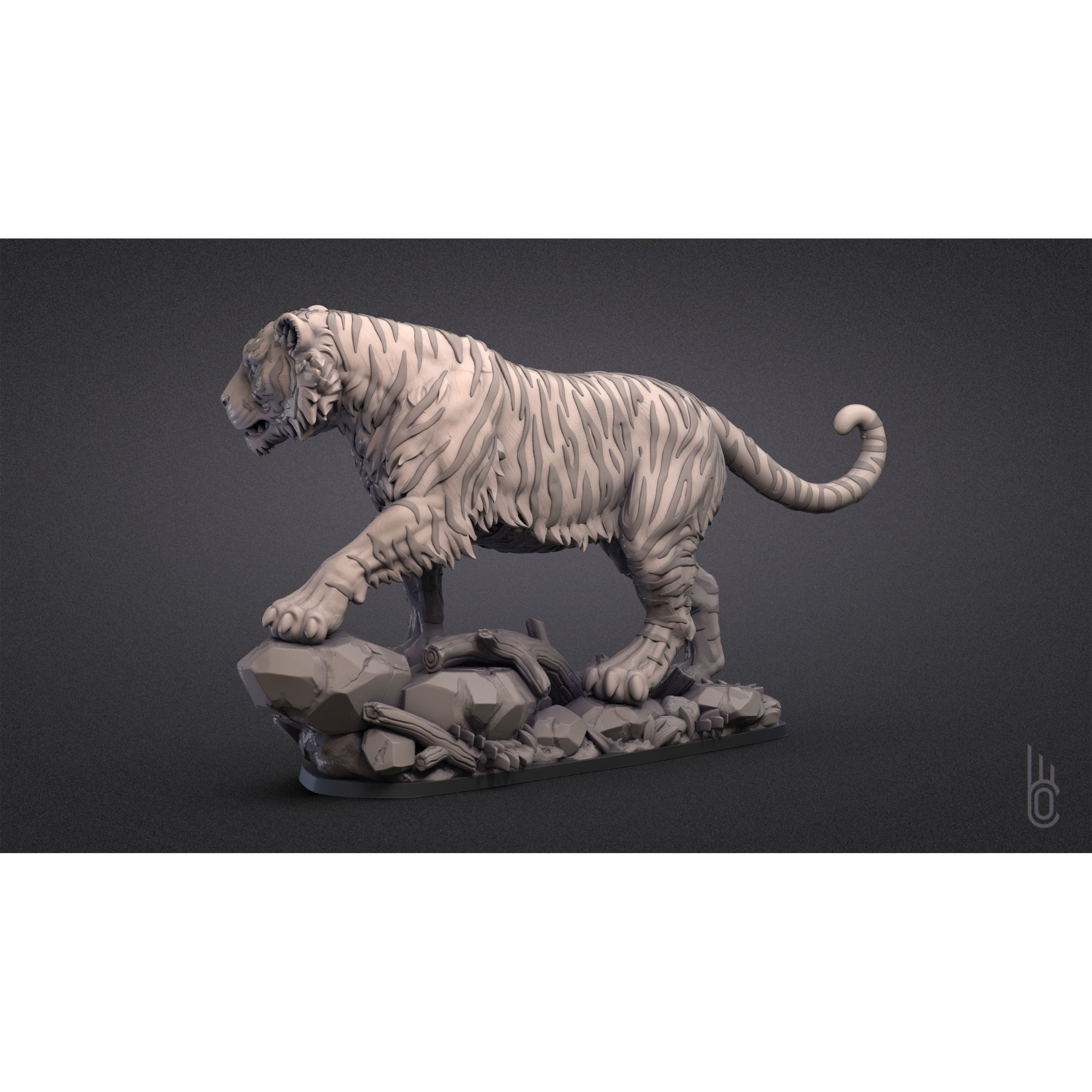 Tiger on rock 3D print model 4