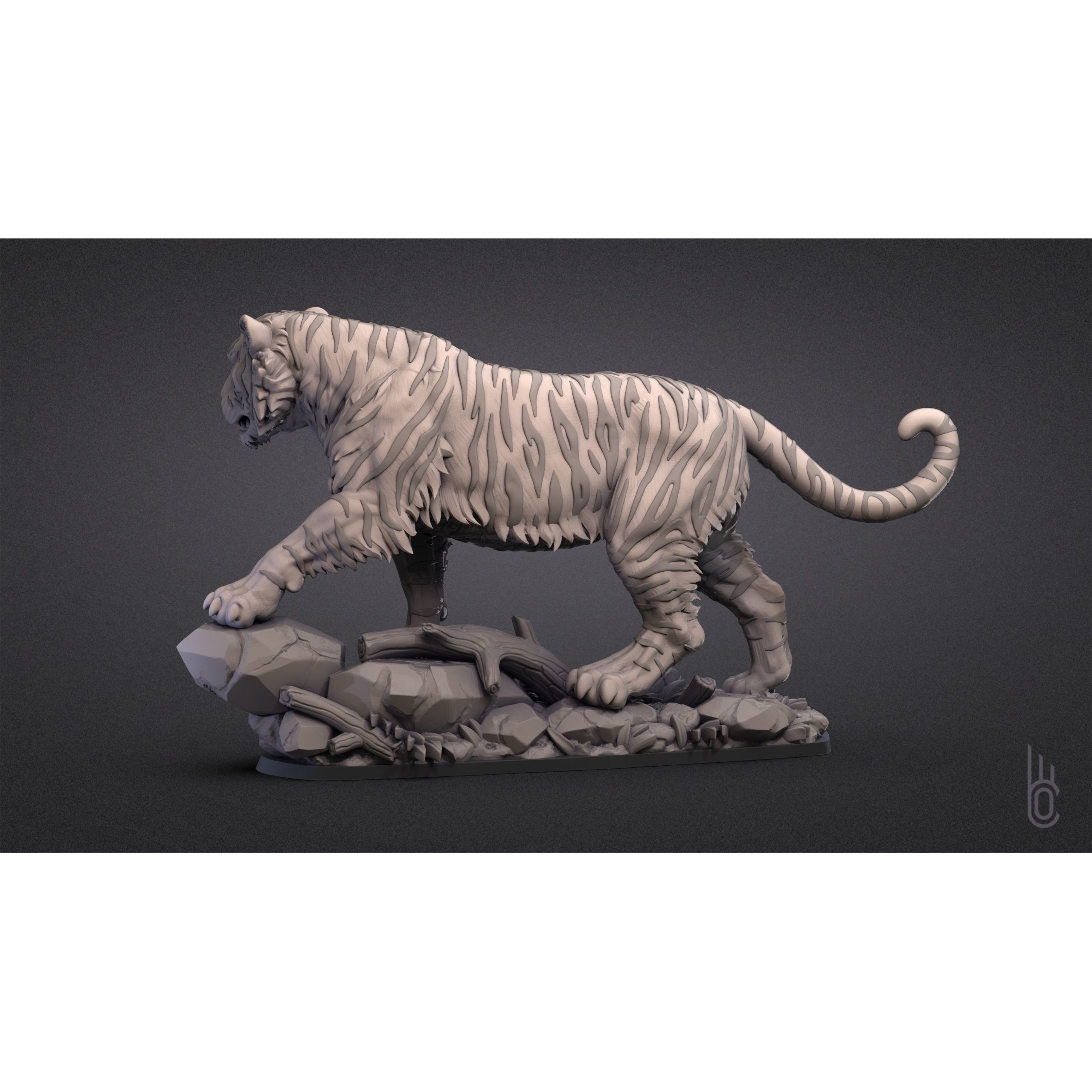 Tiger on rock 3D print model 5