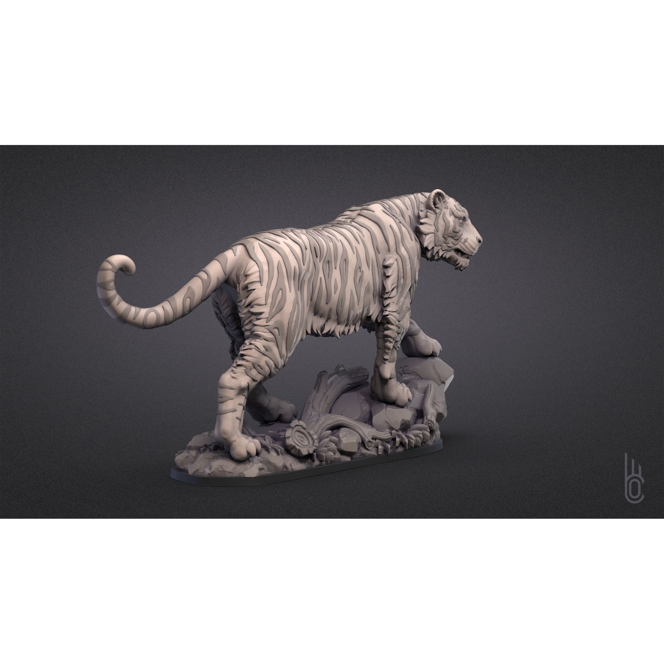 Tiger on rock 3D print model 7