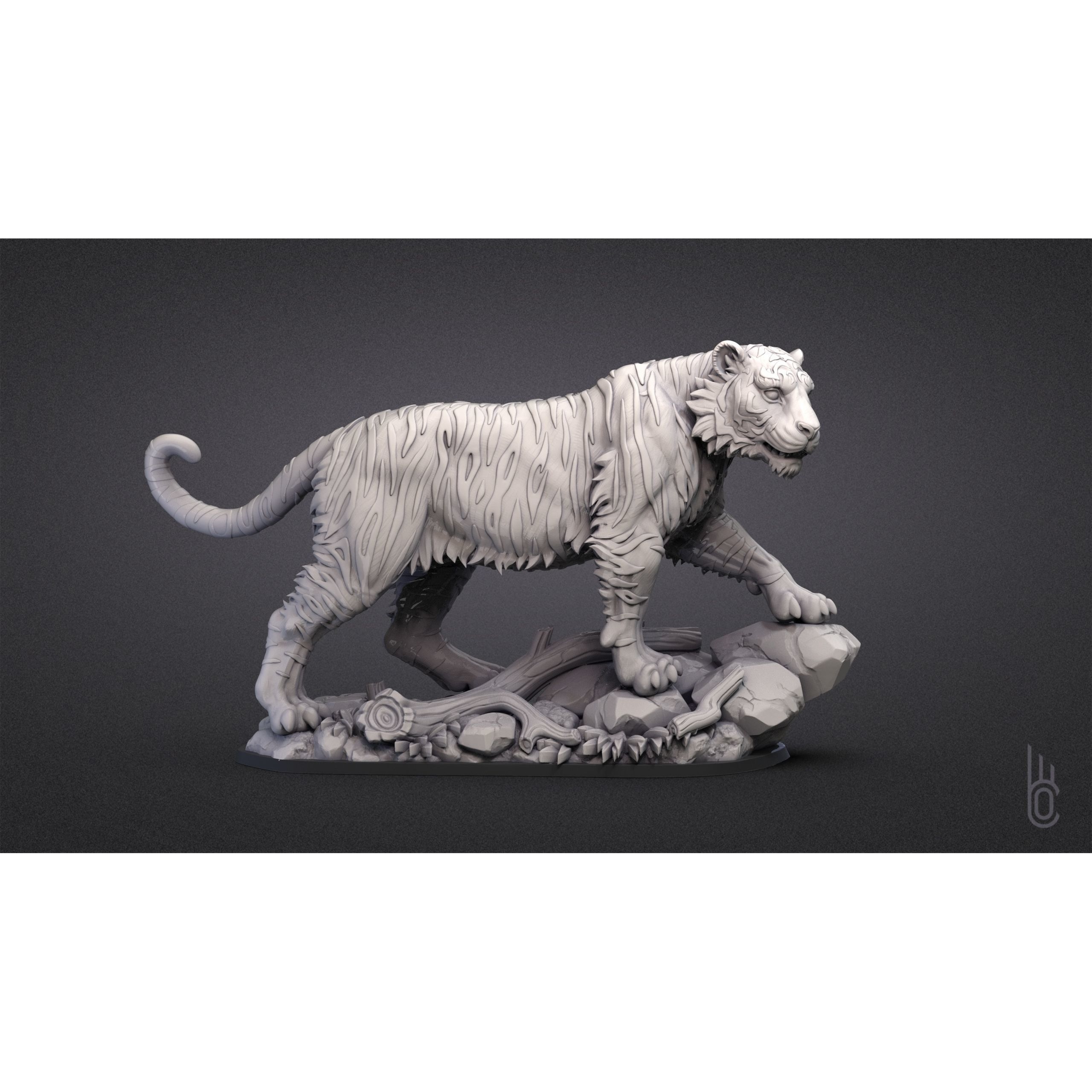 Tiger on rock 3D print model 8