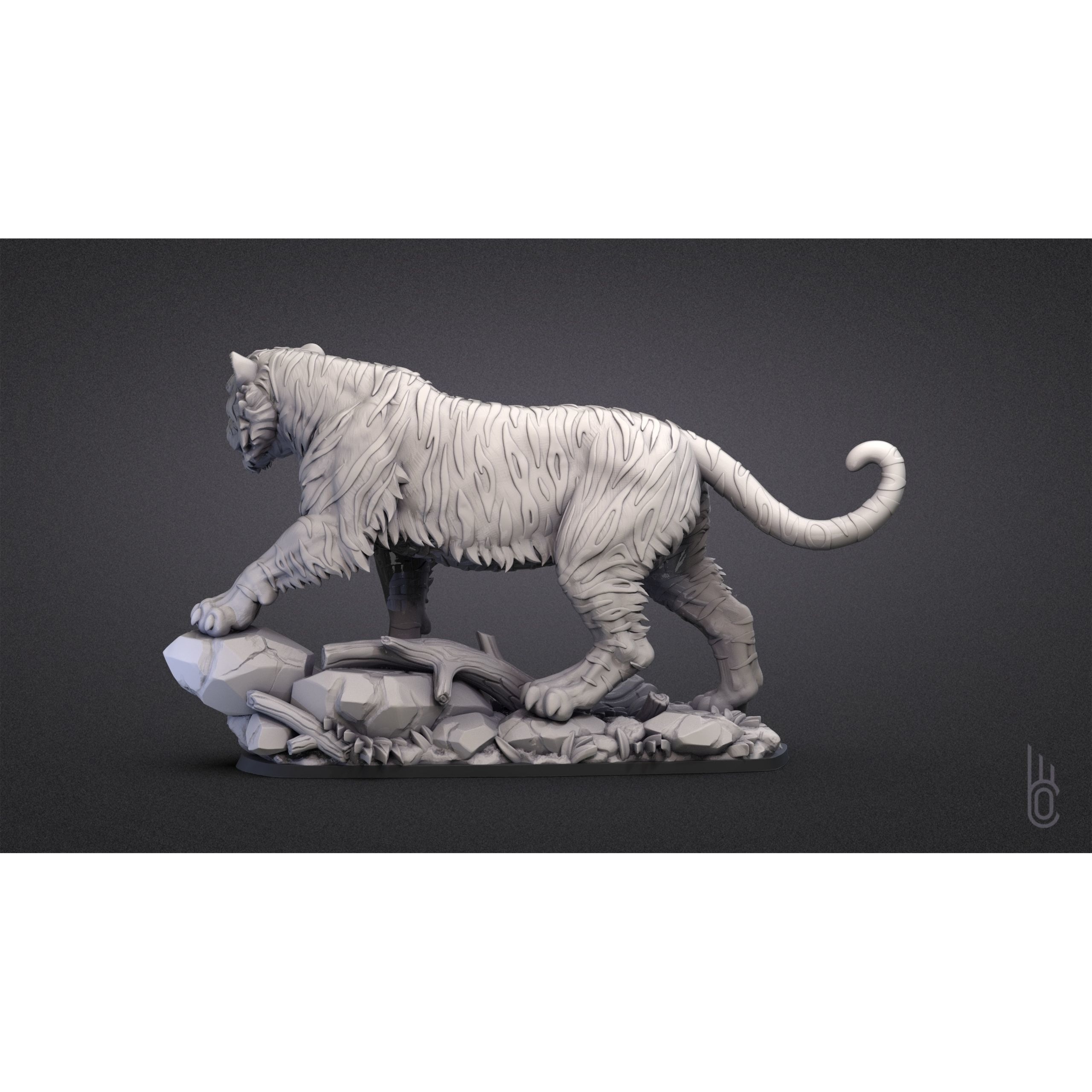 Tiger on rock 3D print model 9