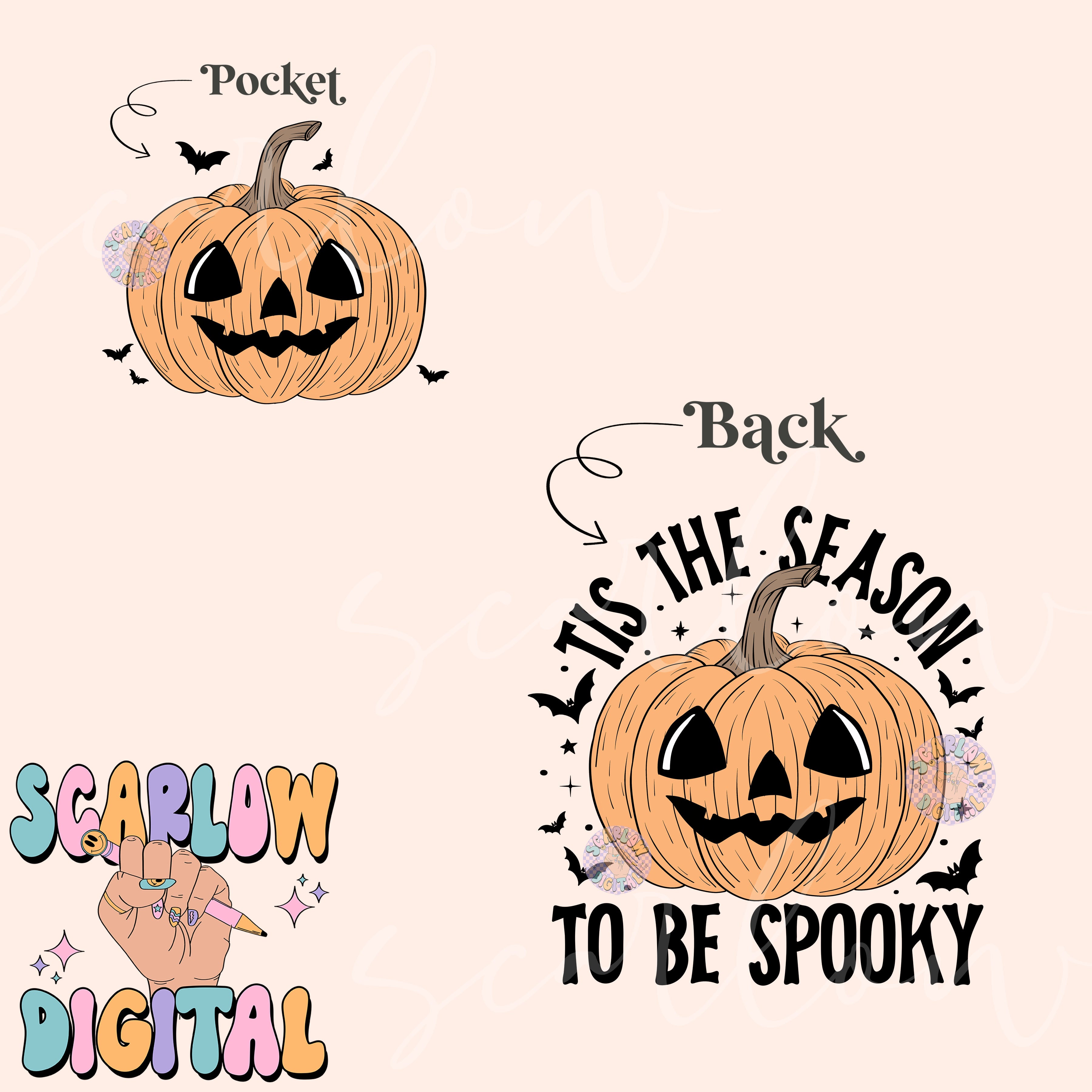 Tis The Season To Be Spooky Front and Back PNG Digital Design Download, halloween pocket & back png, jack-o'-lantern png, spooky season png 2