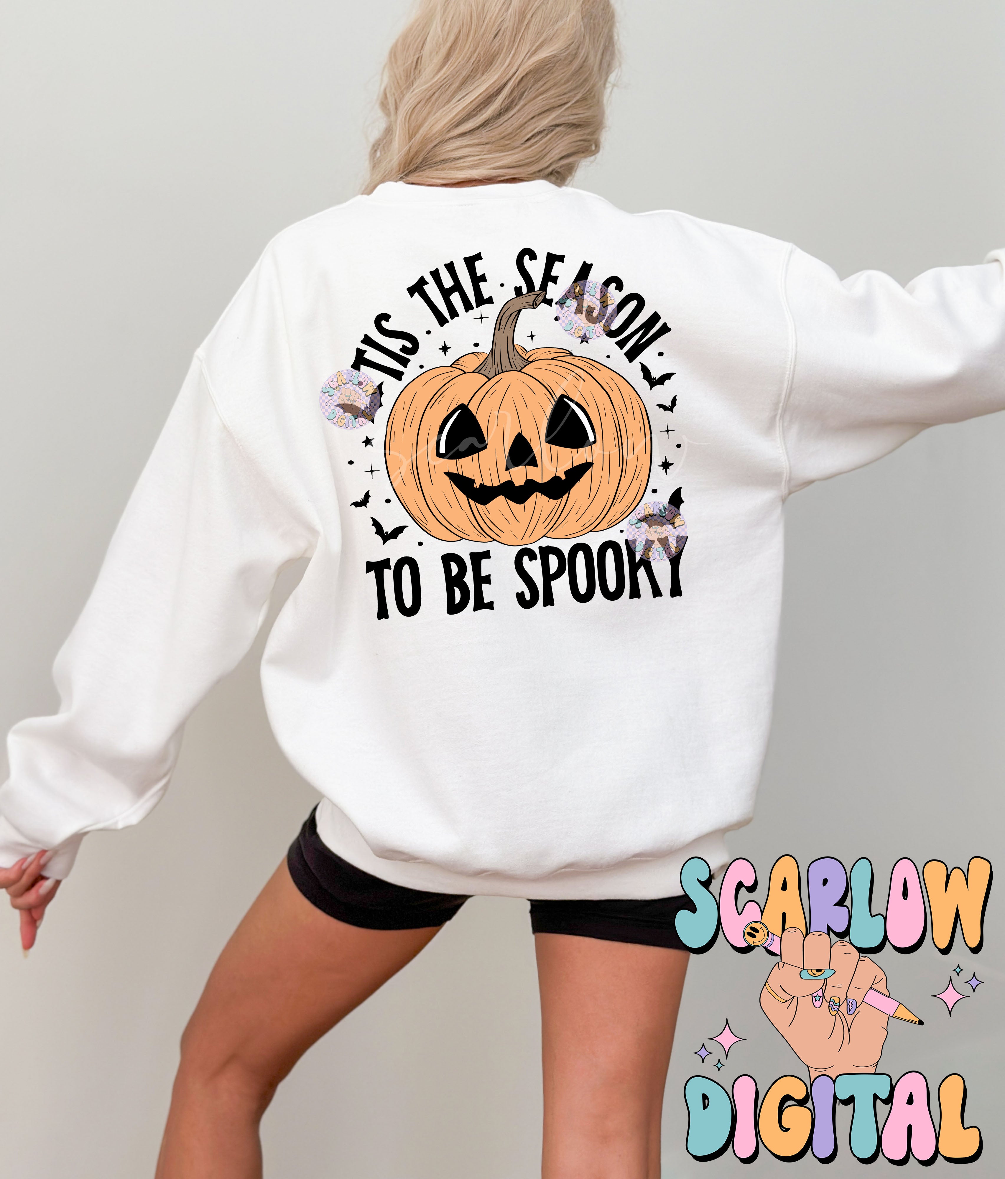Tis The Season To Be Spooky Front and Back PNG Digital Design Download, halloween pocket & back png, jack-o'-lantern png, spooky season png 4