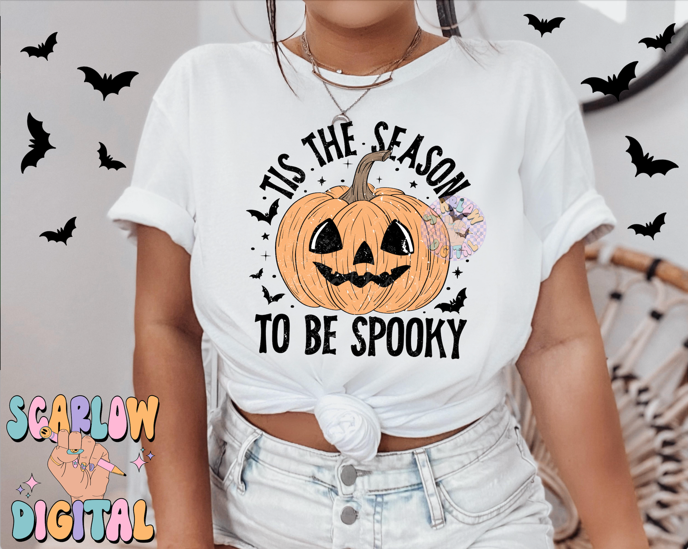 Tis The Season To Be Spooky Front and Back PNG Digital Design Download, halloween pocket & back png, jack-o'-lantern png, spooky season png 5