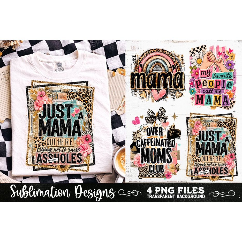 Trendy Mama PNG , Retro Collage Mama 4 Designs Sublimation