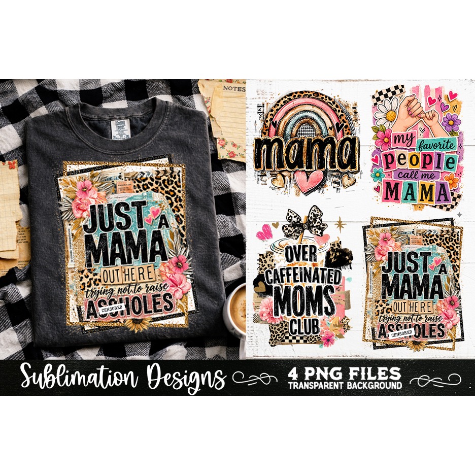 Trendy Mama PNG , Retro Collage Mama 4 Designs Sublimation 2
