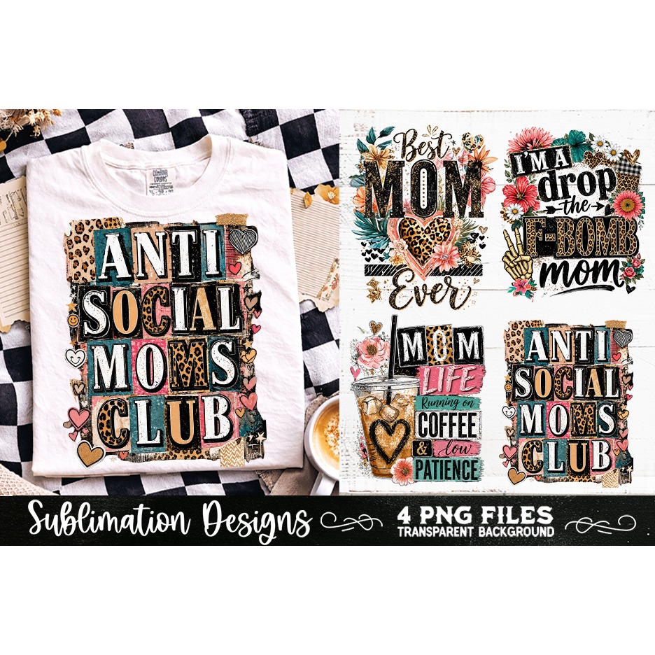 Trendy Mama PNG , Retro Collage Mama 4 Designs Sublimation (10) 2