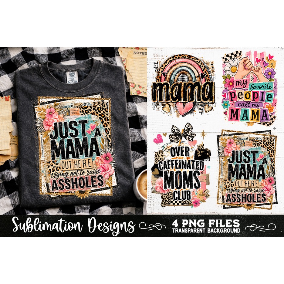 Trendy Mama PNG , Retro Collage Mama 4 Designs Sublimation 11