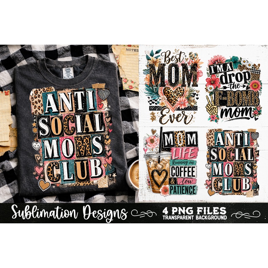 Trendy Mama PNG , Retro Collage Mama 4 Designs Sublimation (10) 3