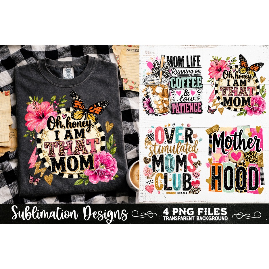 Trendy Mama PNG , Retro Collage Mama 4 Designs Sublimation (11)